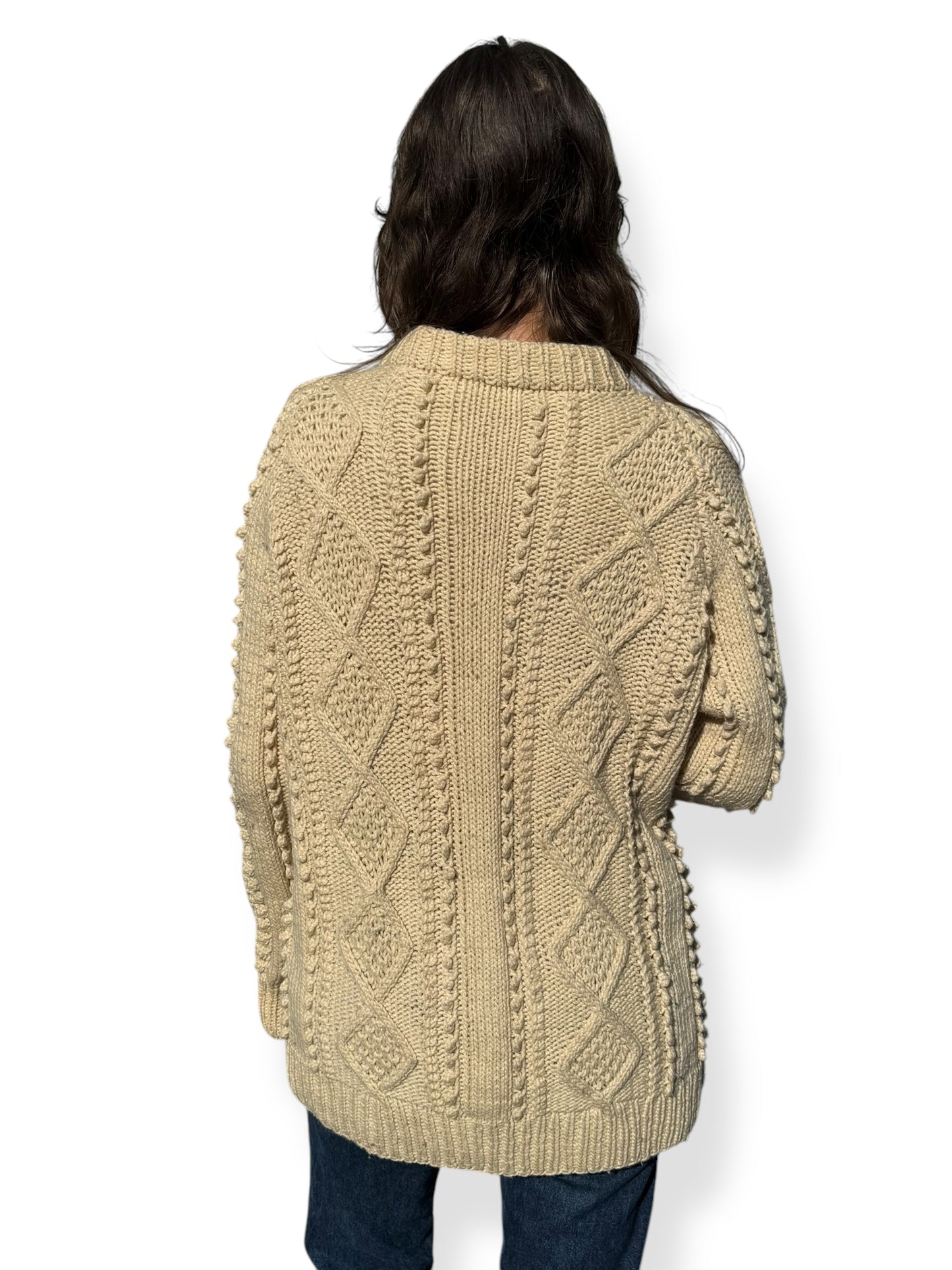 1940s Handmade Cable Knit Zip Up X-XL