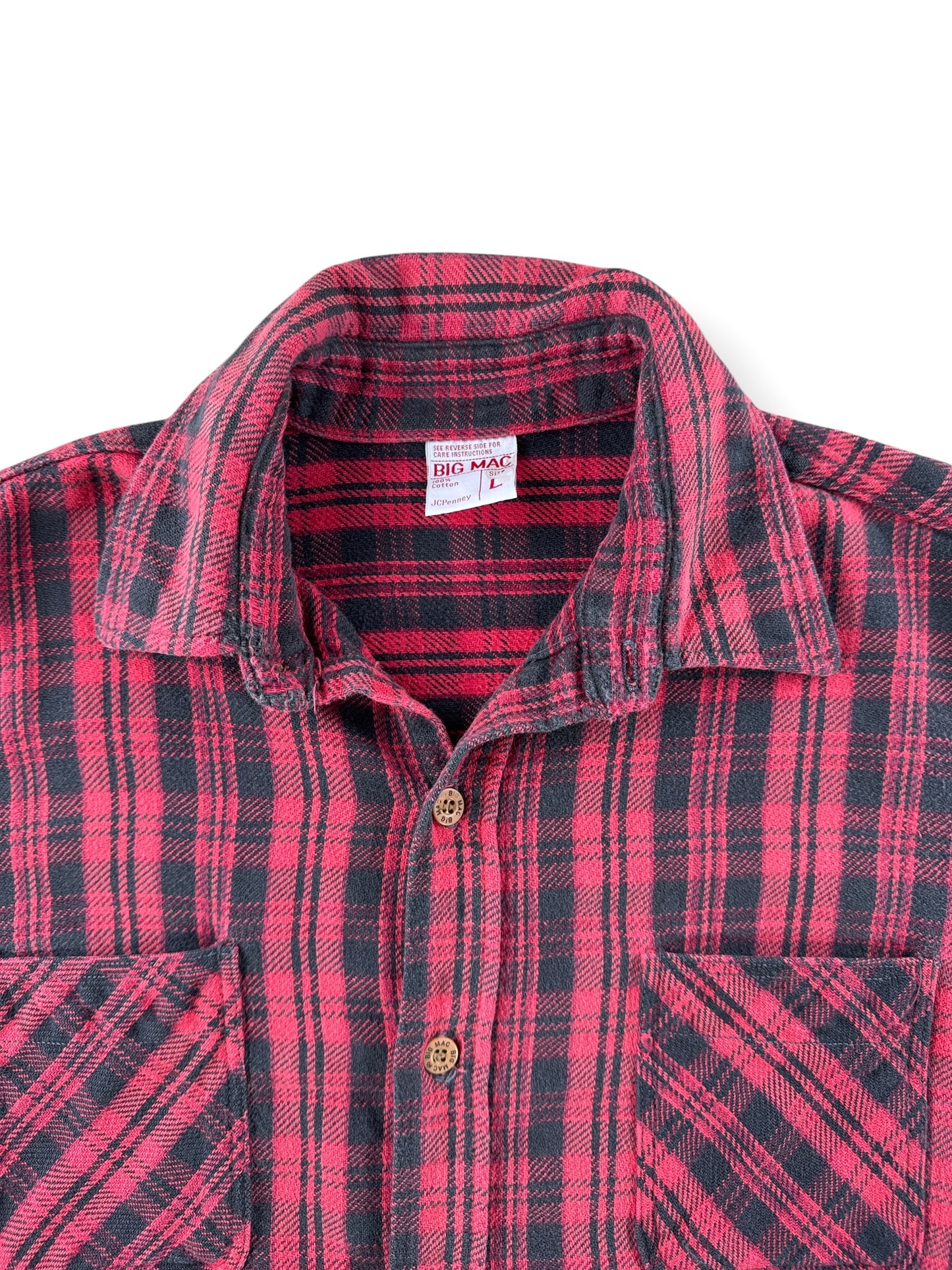 Collar on Vintage 1980s Big Mac Black & Red Cotton Flannel SZ L
