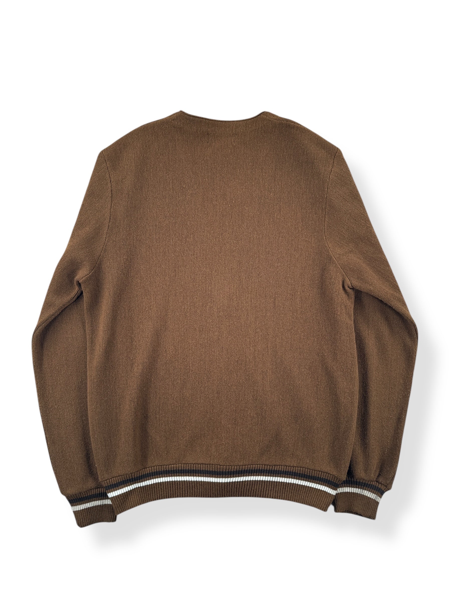 Back of Vintage Columbia Knit Thunderbird Cardigan SZ L