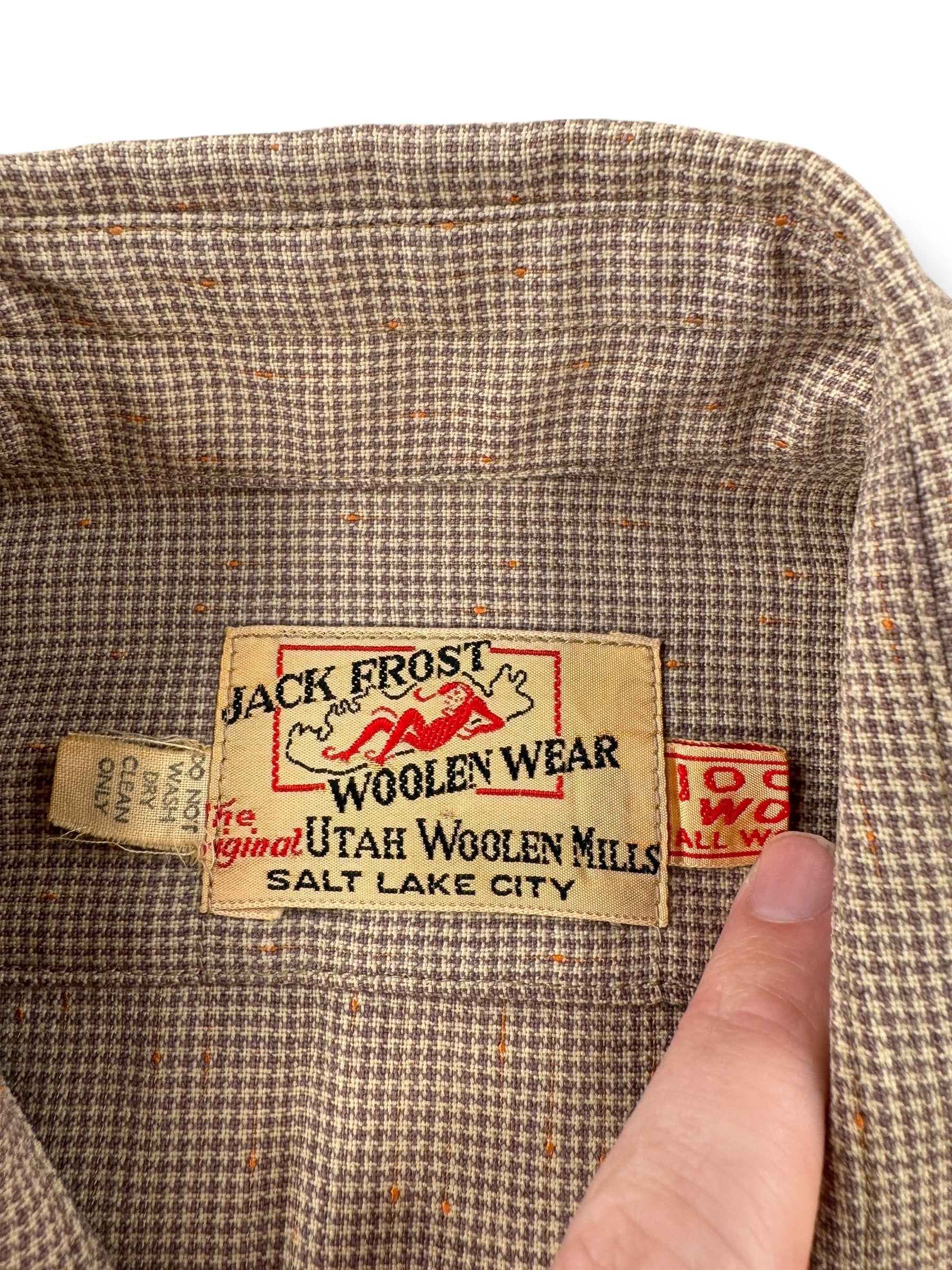 Label on Vintage Jack Frost Worsted Wool Pearl Snap SZ M