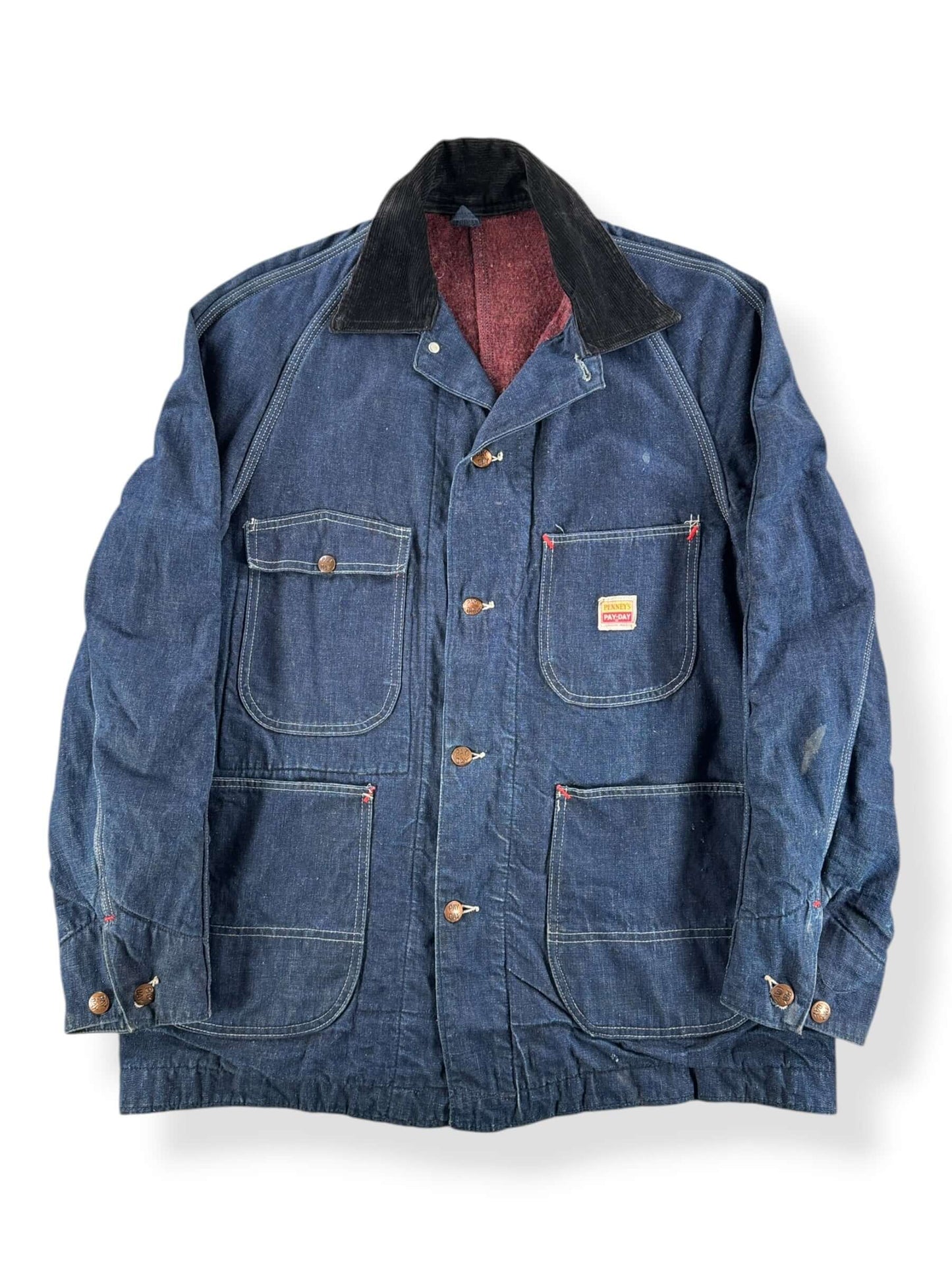Front of Vintage Penney's Pay Day Blanket Lined Denim Chore Coat SZ 40