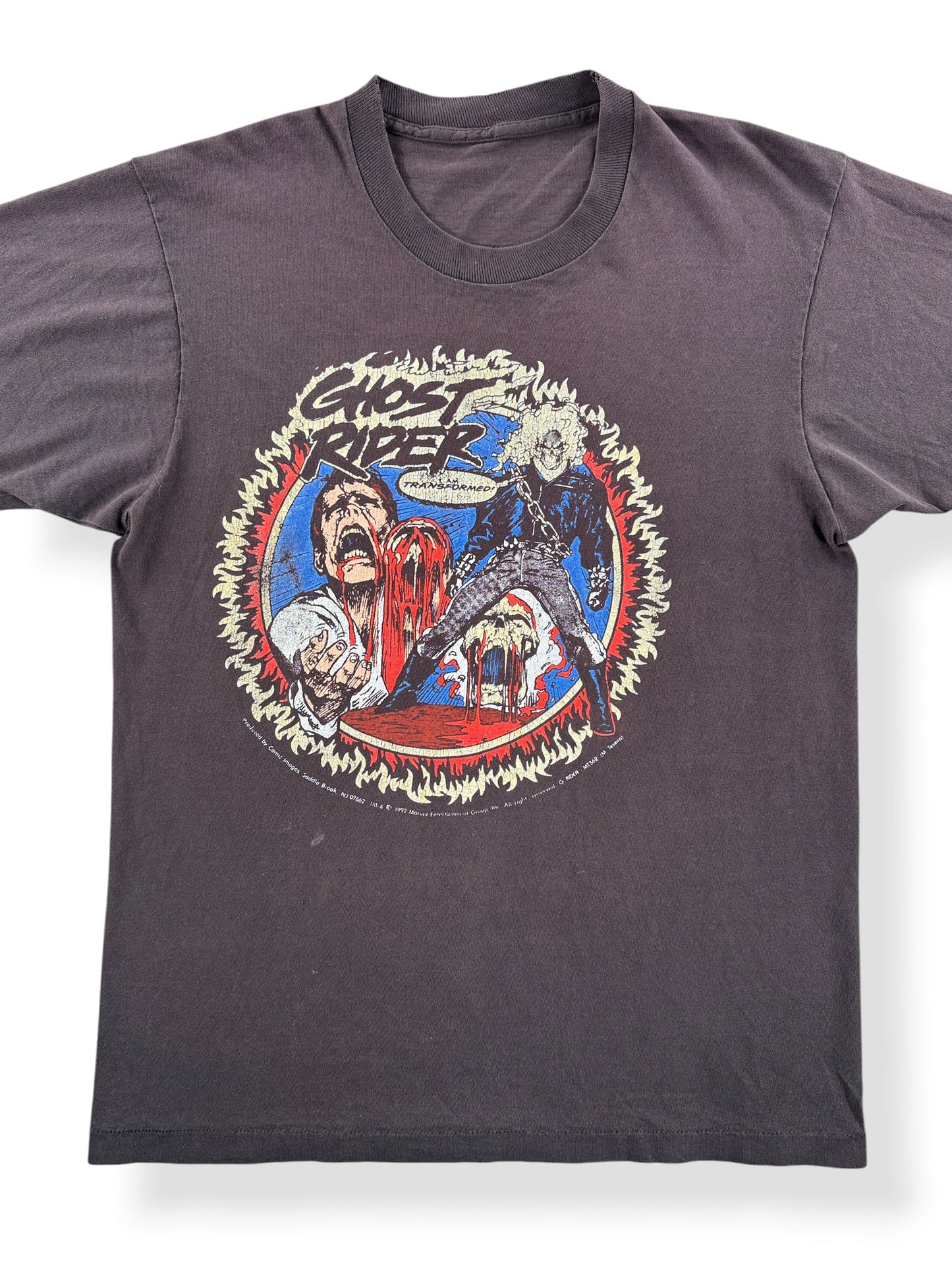 Front Close Up of Vintage 1992 Ghost Rider Glow in the Dark Tee SZ L