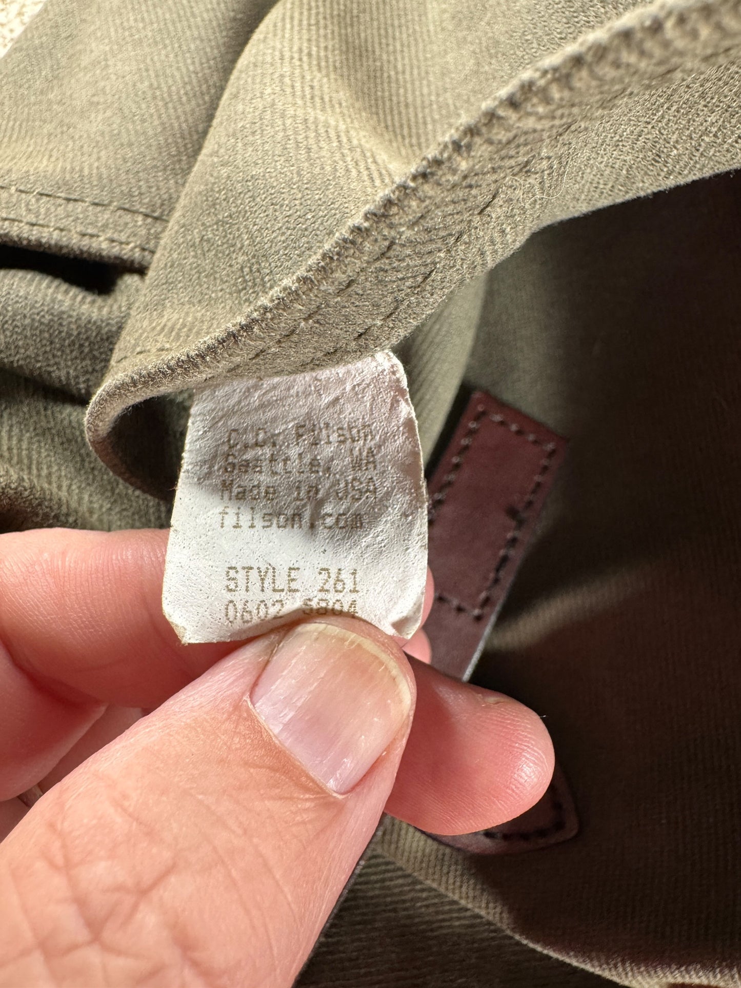 Production Tag View on Filson Zipper Tote Bag