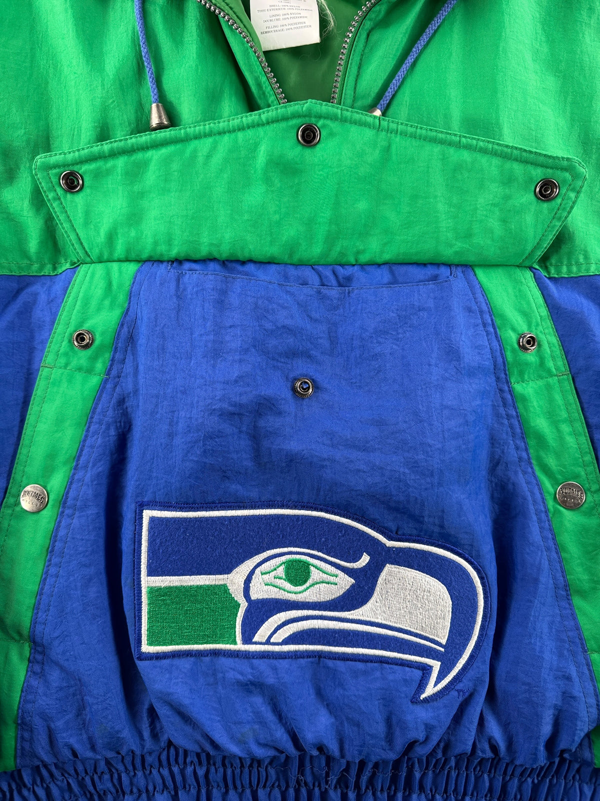 Open front pocket on Vintage Seattle Seahawks Pullover Jacket SZ L