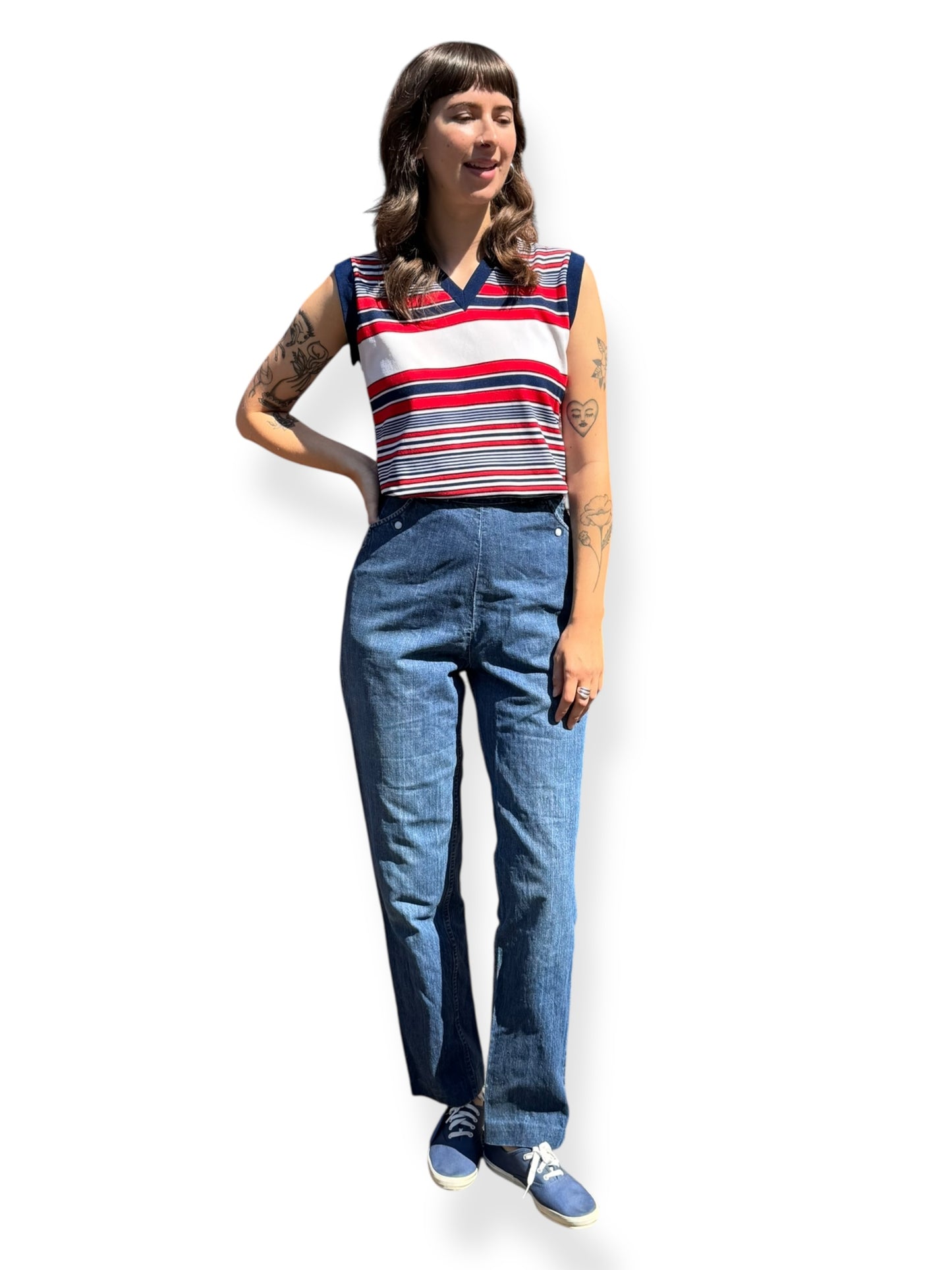 Front On Body View of Vintage GWG Canadian Frontier Side Zip Jeans W25