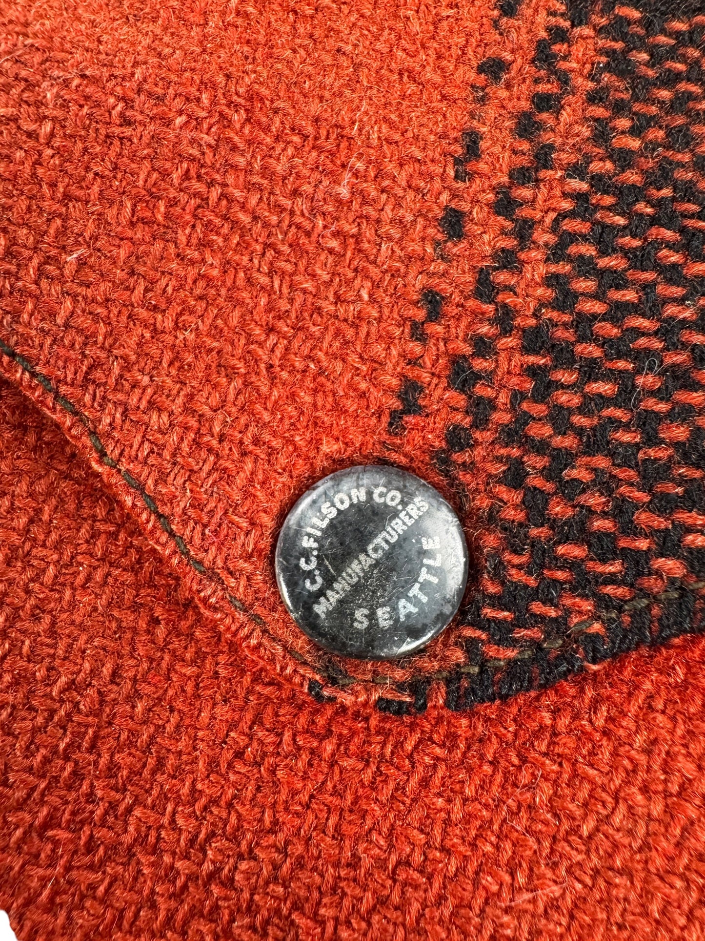 Button on Vintage 50s Era Filson 75% Red Hunter Jacket SZ L