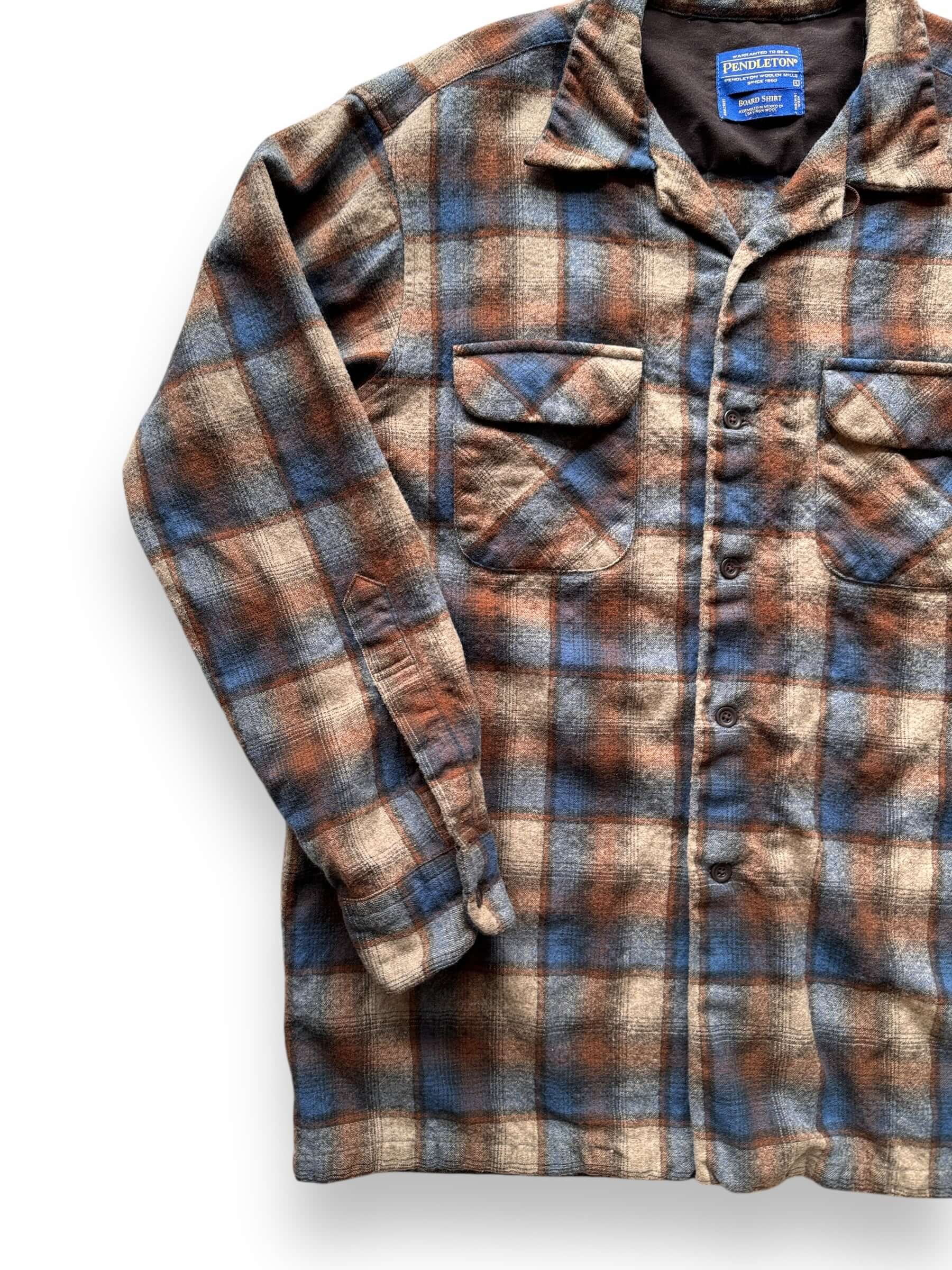 front right of Vintage Pendleton Brown/Blue Wool Board Shirt SZ L