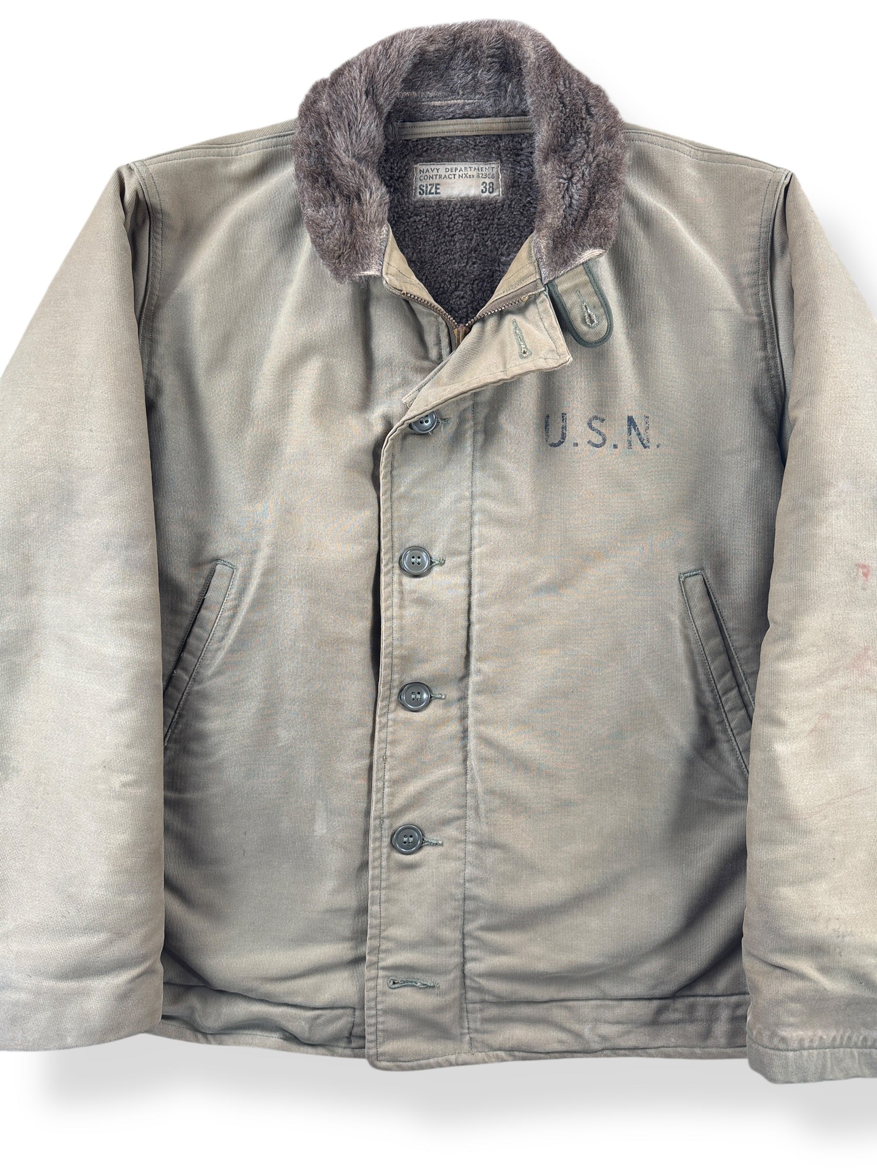 Front Close Up of Vintage WWII Era USN N-1 Jacket in Pristine Shape SZ 38