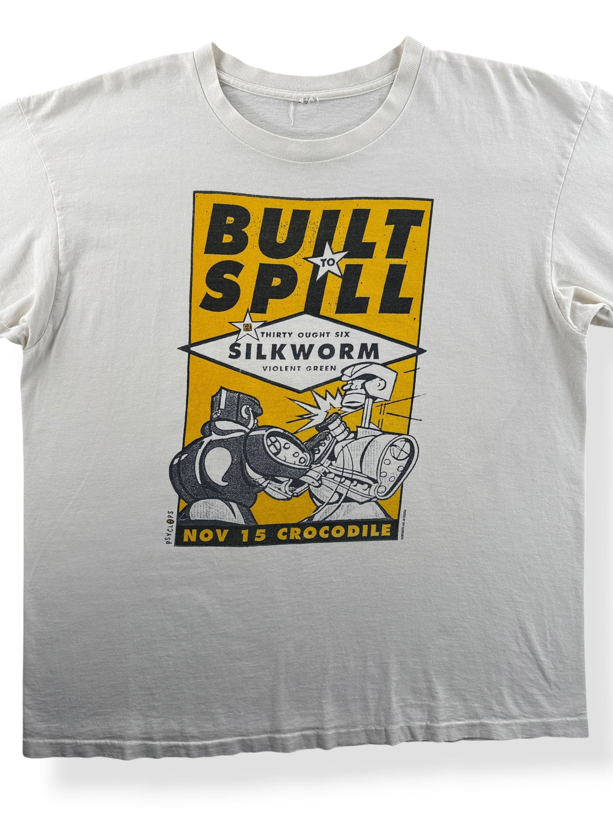 Close-up of Vintage Built to Spill Silkworm Crocodile Cafe Show Tee SZ XL