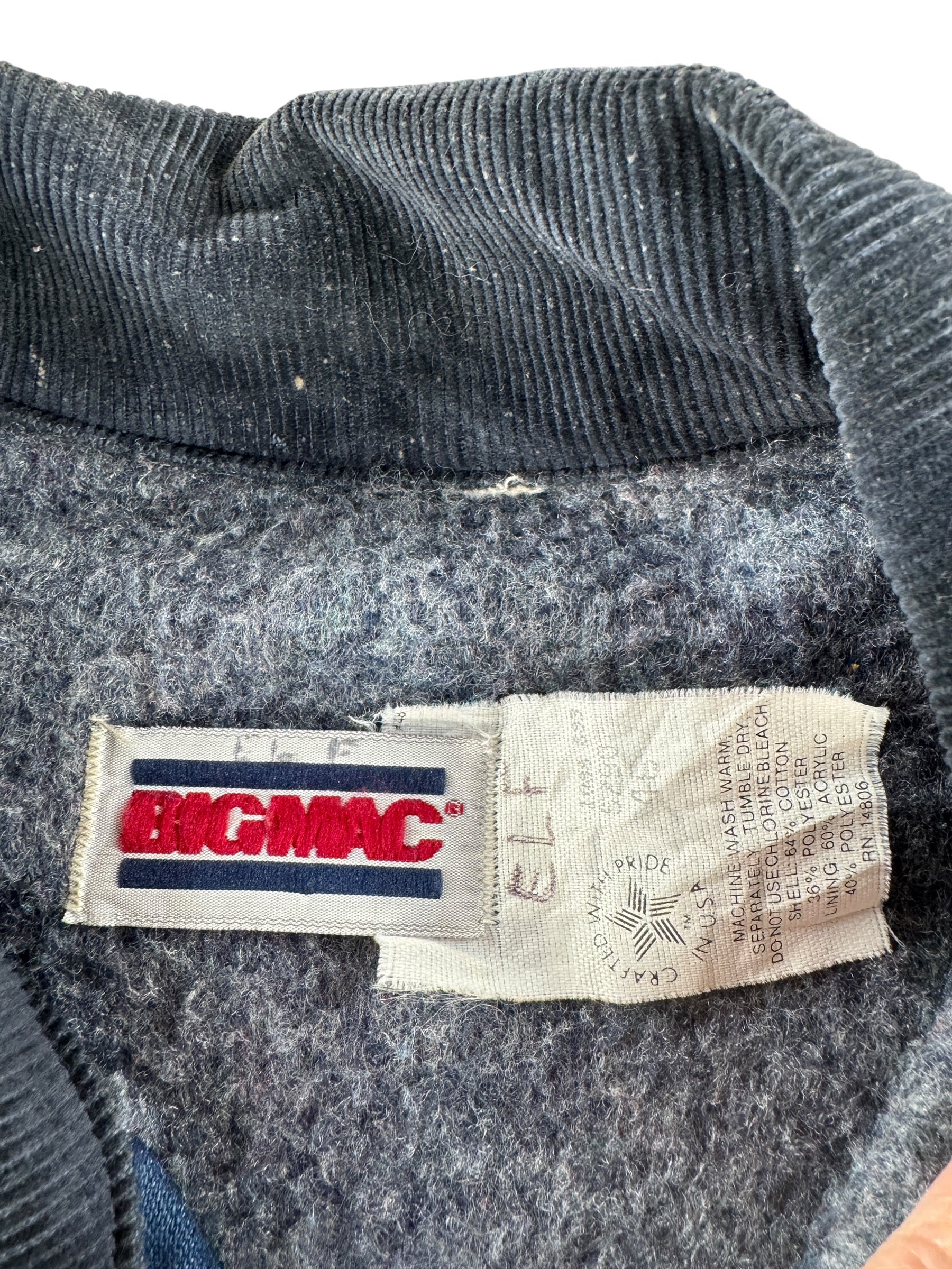 Label on Vintage Big Mac Blanket Lined Chore Coat SZ 46