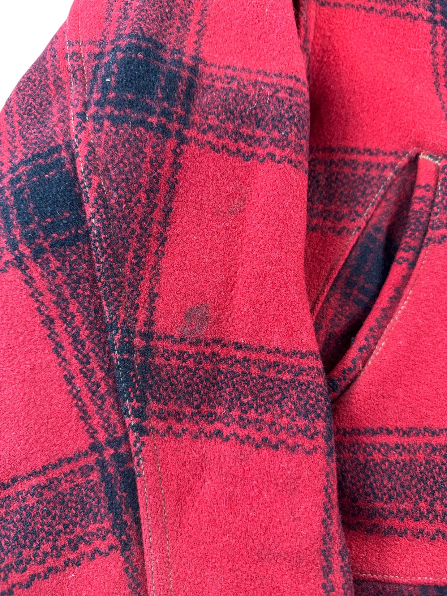 Wear on Vintage 60s Hawthorne Buffalo Plaid Coat SZ L