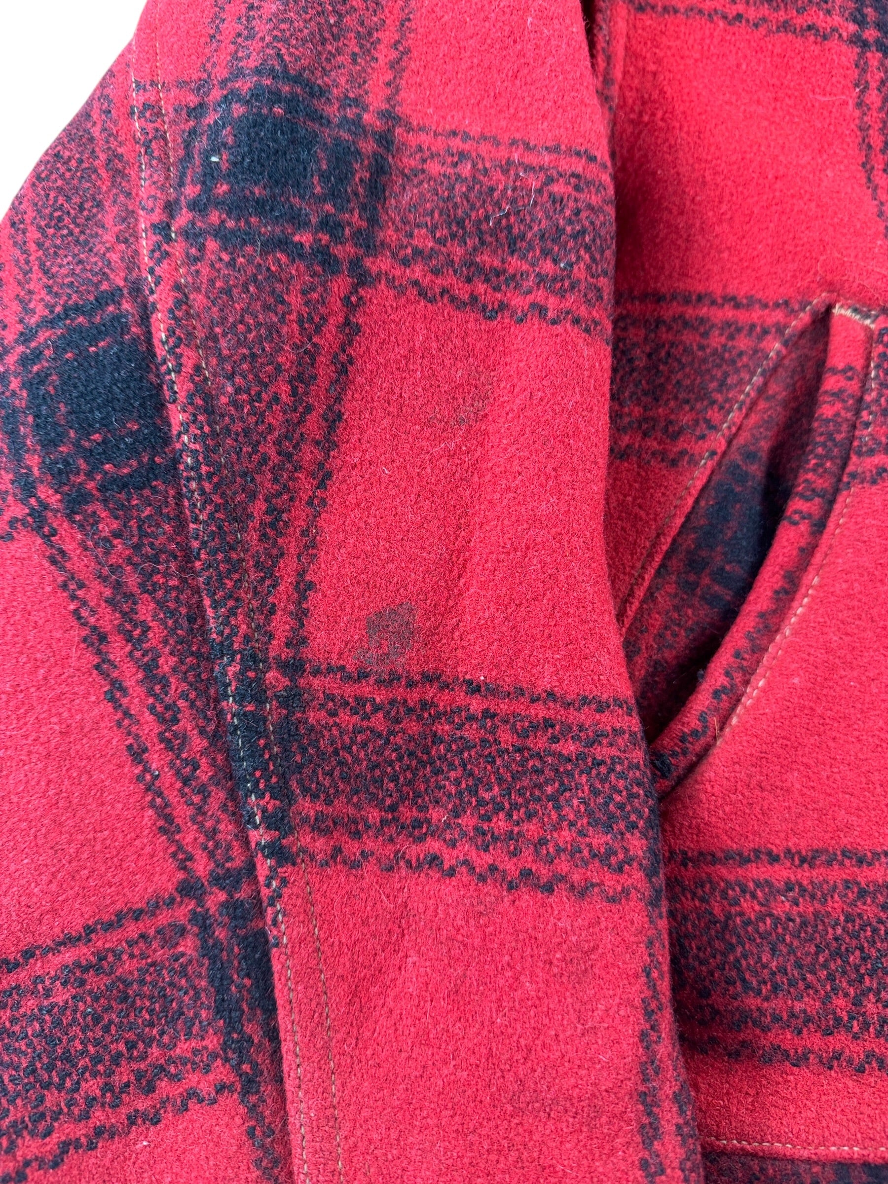 Wear on Vintage 60s Hawthorne Buffalo Plaid Coat SZ L