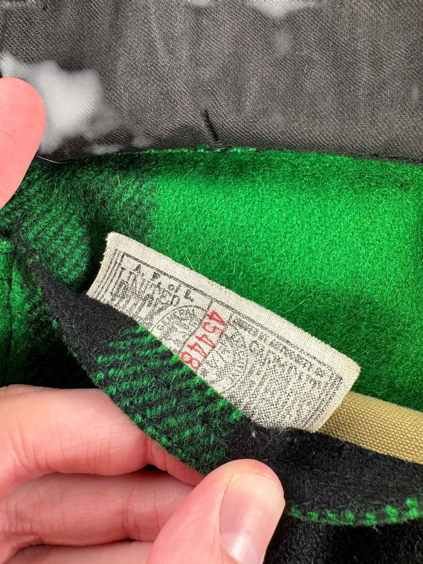 Union Label On Vintage Green and Black Filson Union Made Cruiser Jacket SZ XL