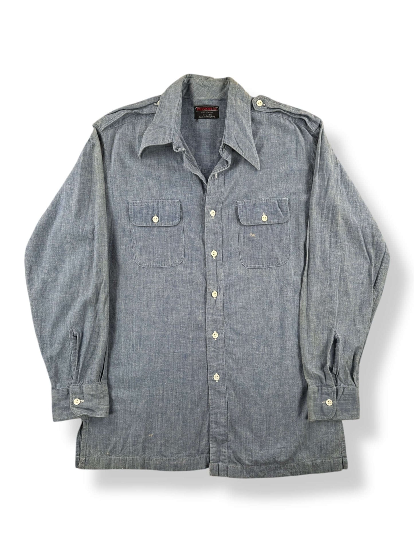 Front of Vintage Passport 360 Cotton Chambray Shirt SZ L