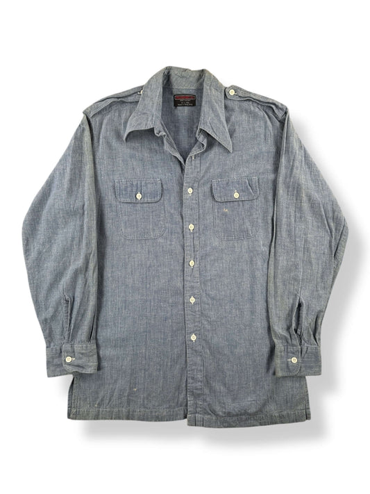 Front of Vintage Passport 360 Cotton Chambray Shirt SZ L