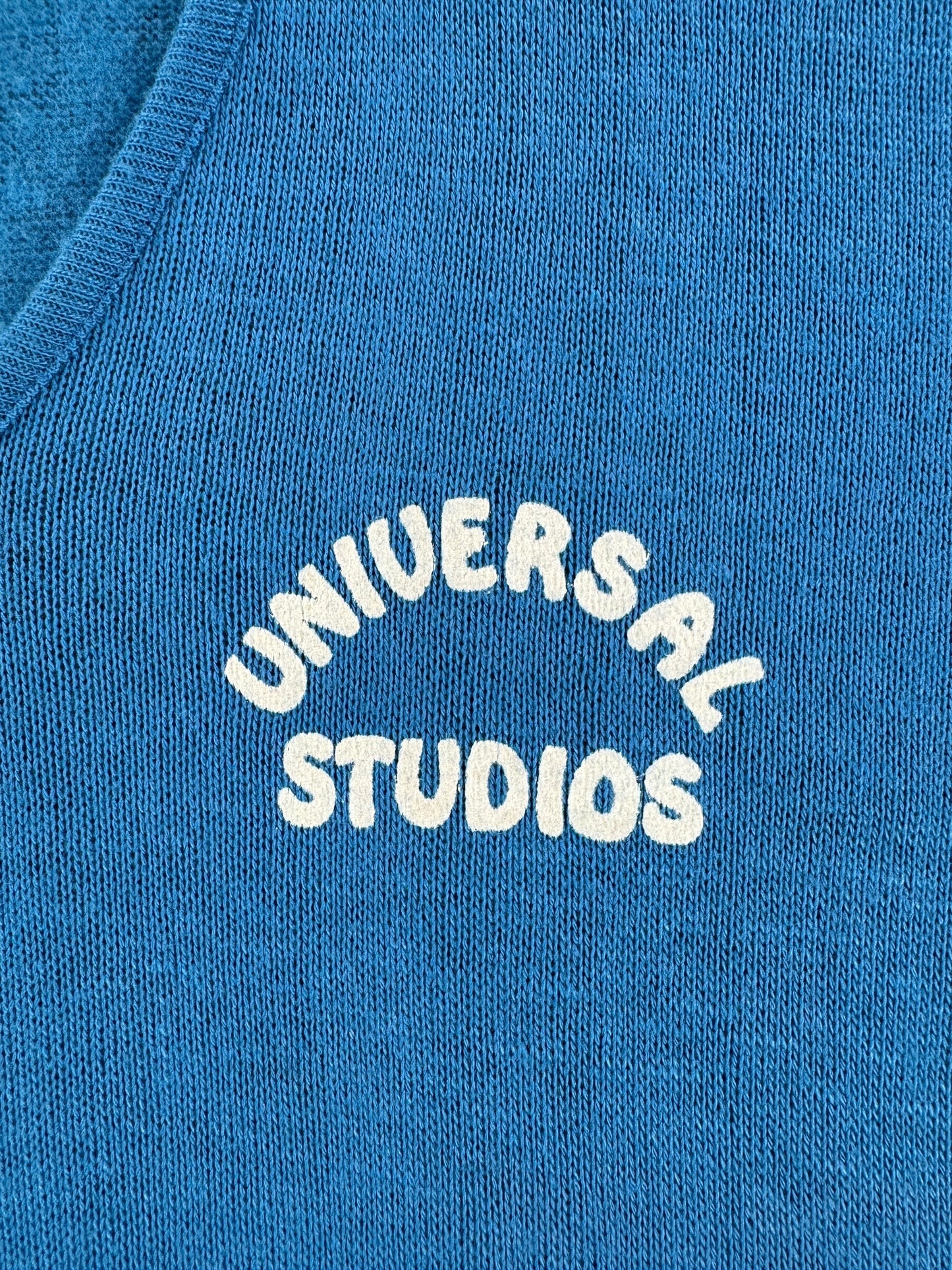 Graphic on Front of Vintage Universal Studios Flocked V-Neck Sweater SZ L