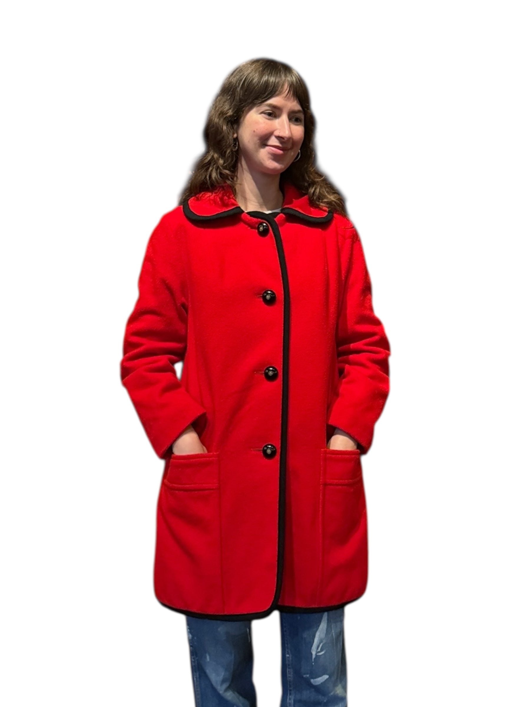 Front view of Vintage 80s Red Penguin Wool Coat SZ 10
