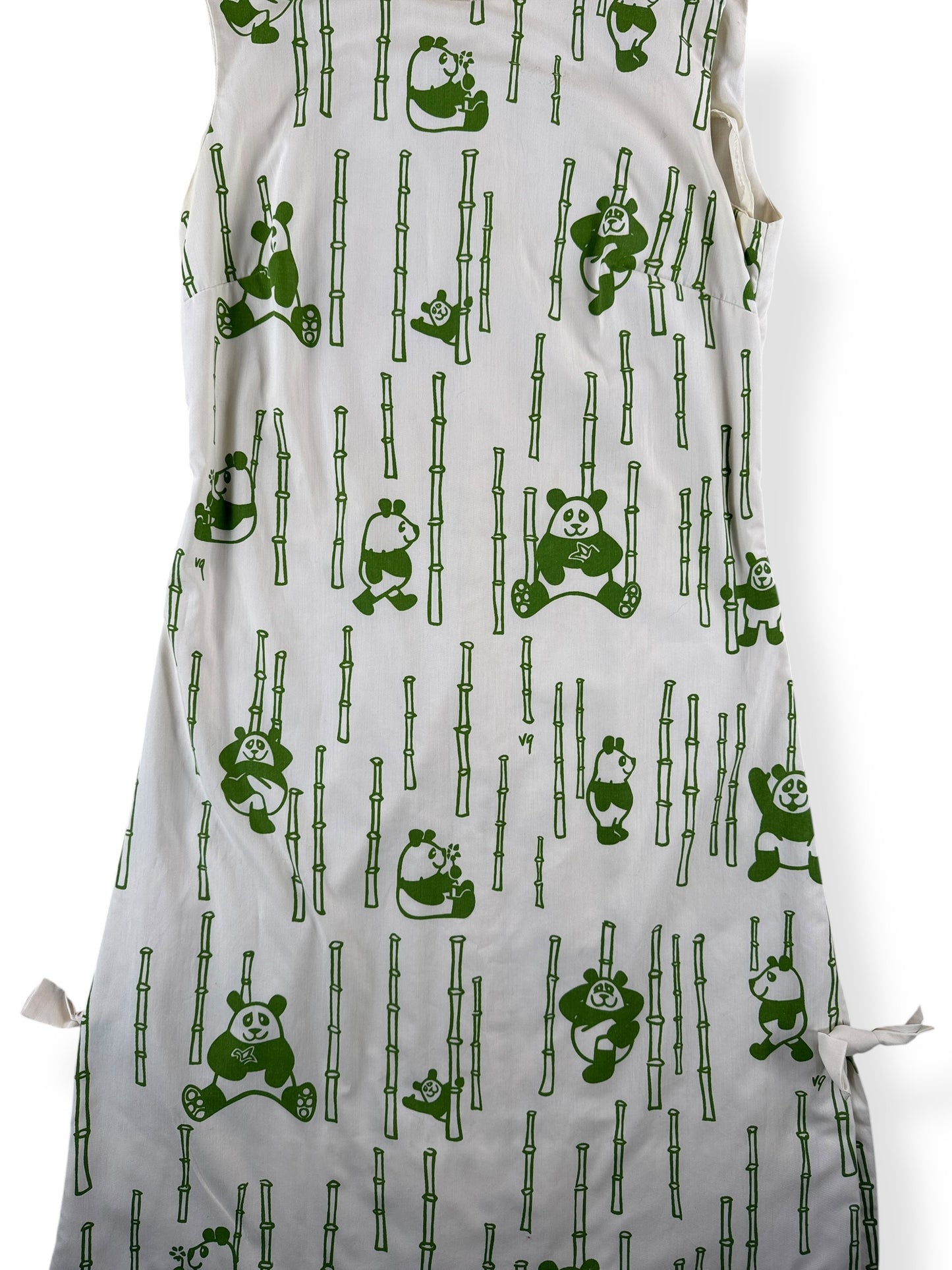 Front Close Up of Vintage Panda Print Vested Gentress Cotton/Poly Dress SZ 10