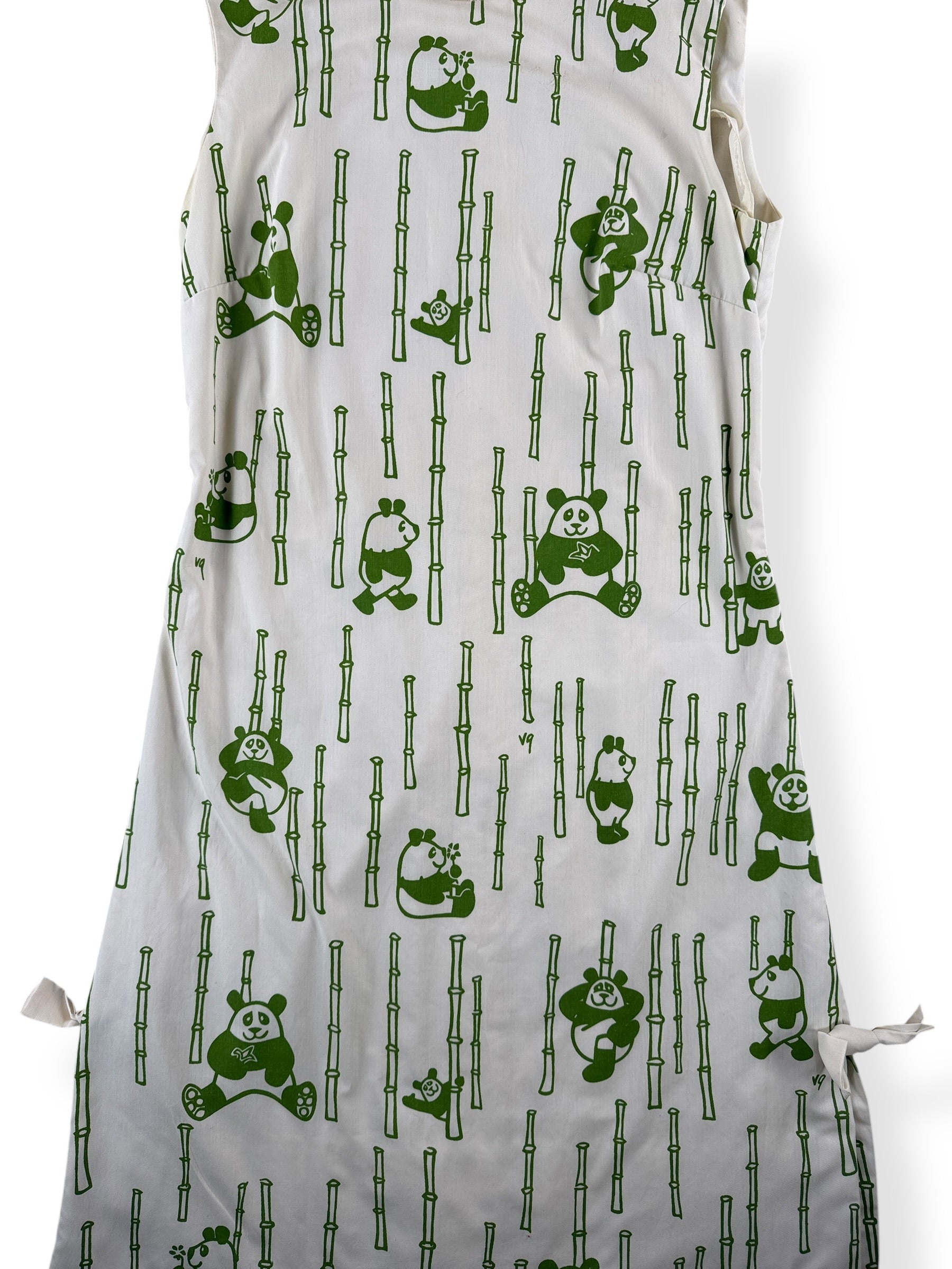 Front Close Up of Vintage Panda Print Vested Gentress Cotton/Poly Dress SZ 10