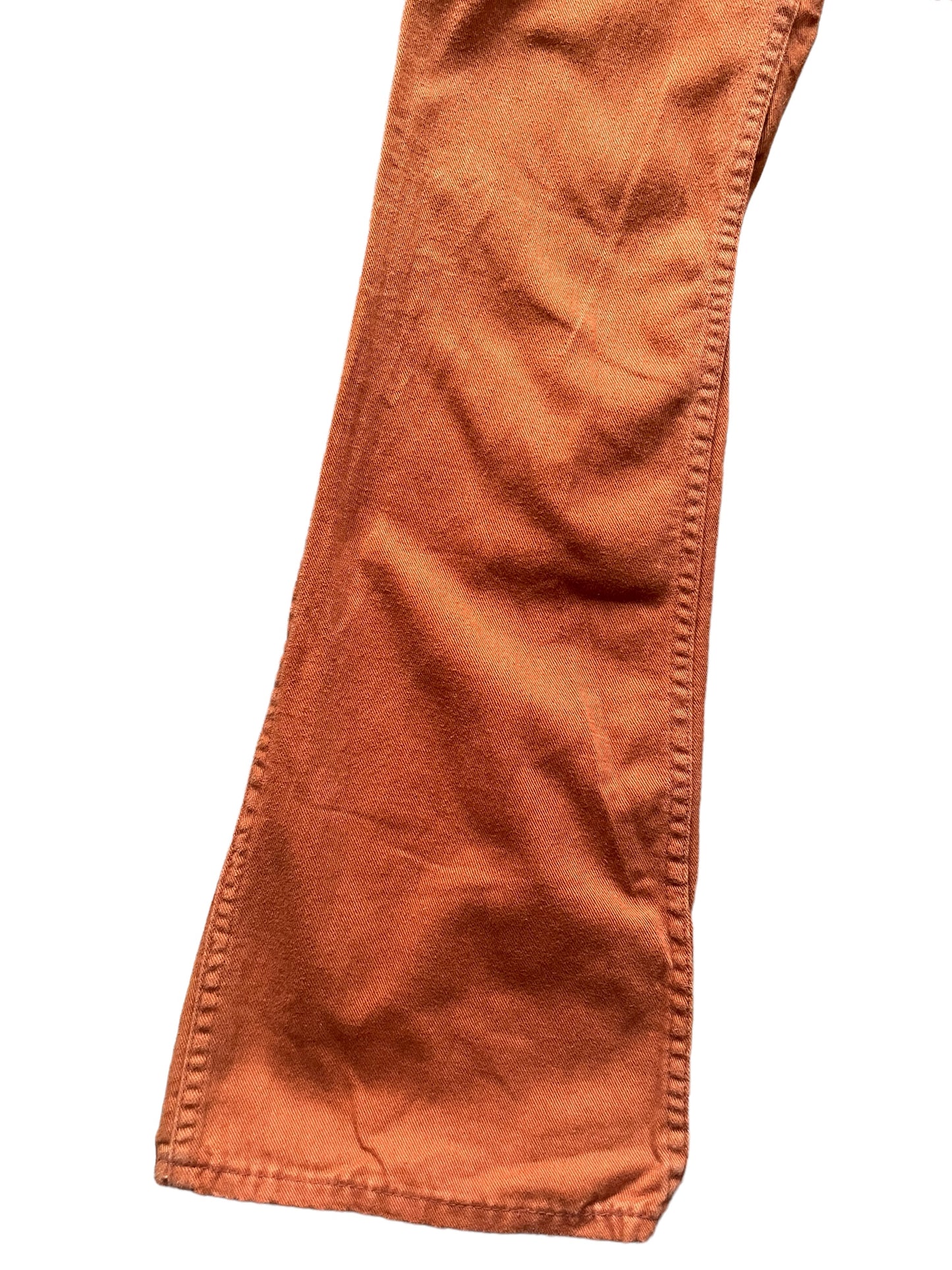 Front right leg view of Vintage 1970s Rusty Orange Bells W30 | Barn Owl Vintage Seattle | Vintage Pants and Denim