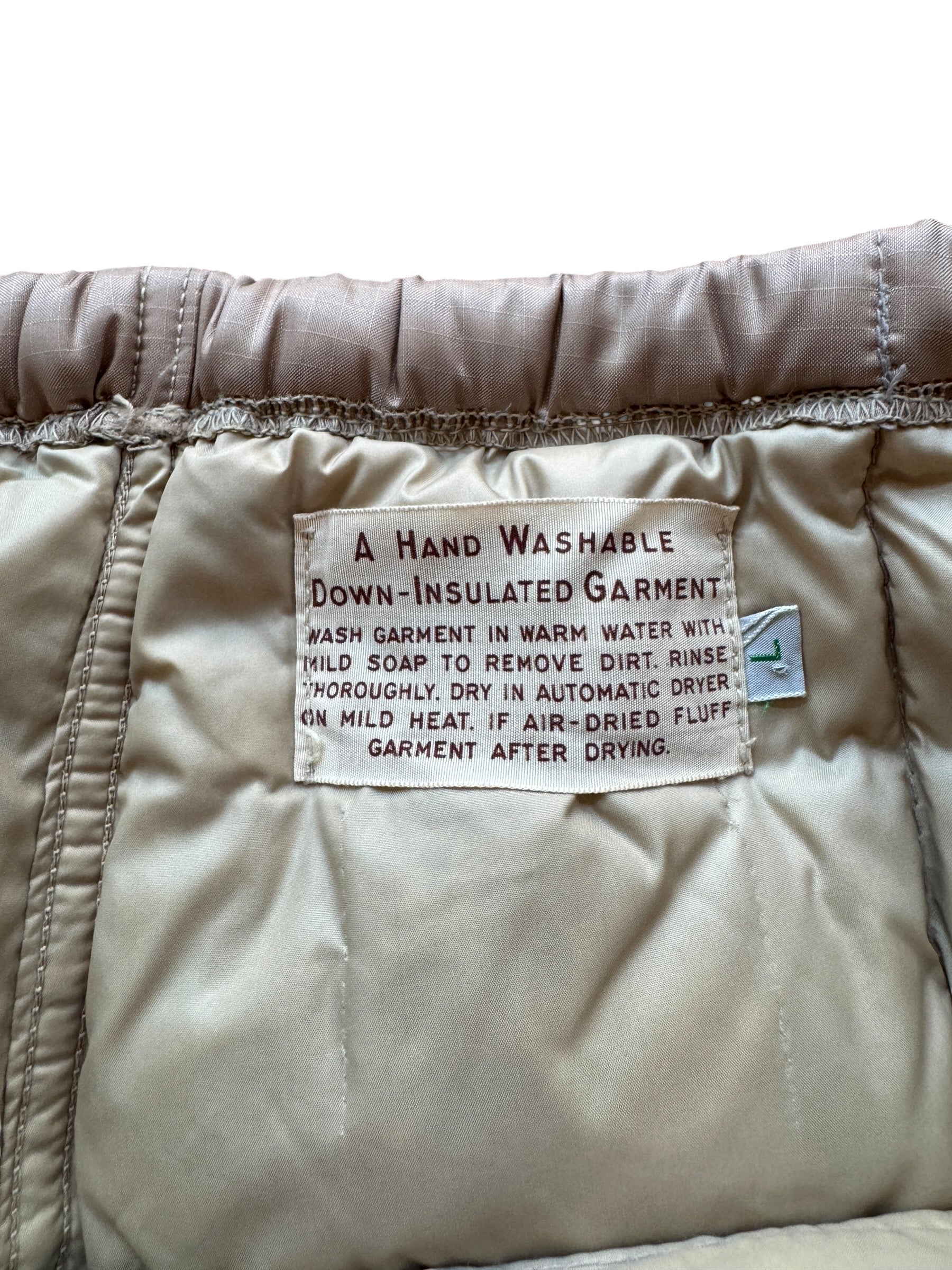 Label on Vintage 60s Down Set SZ L
