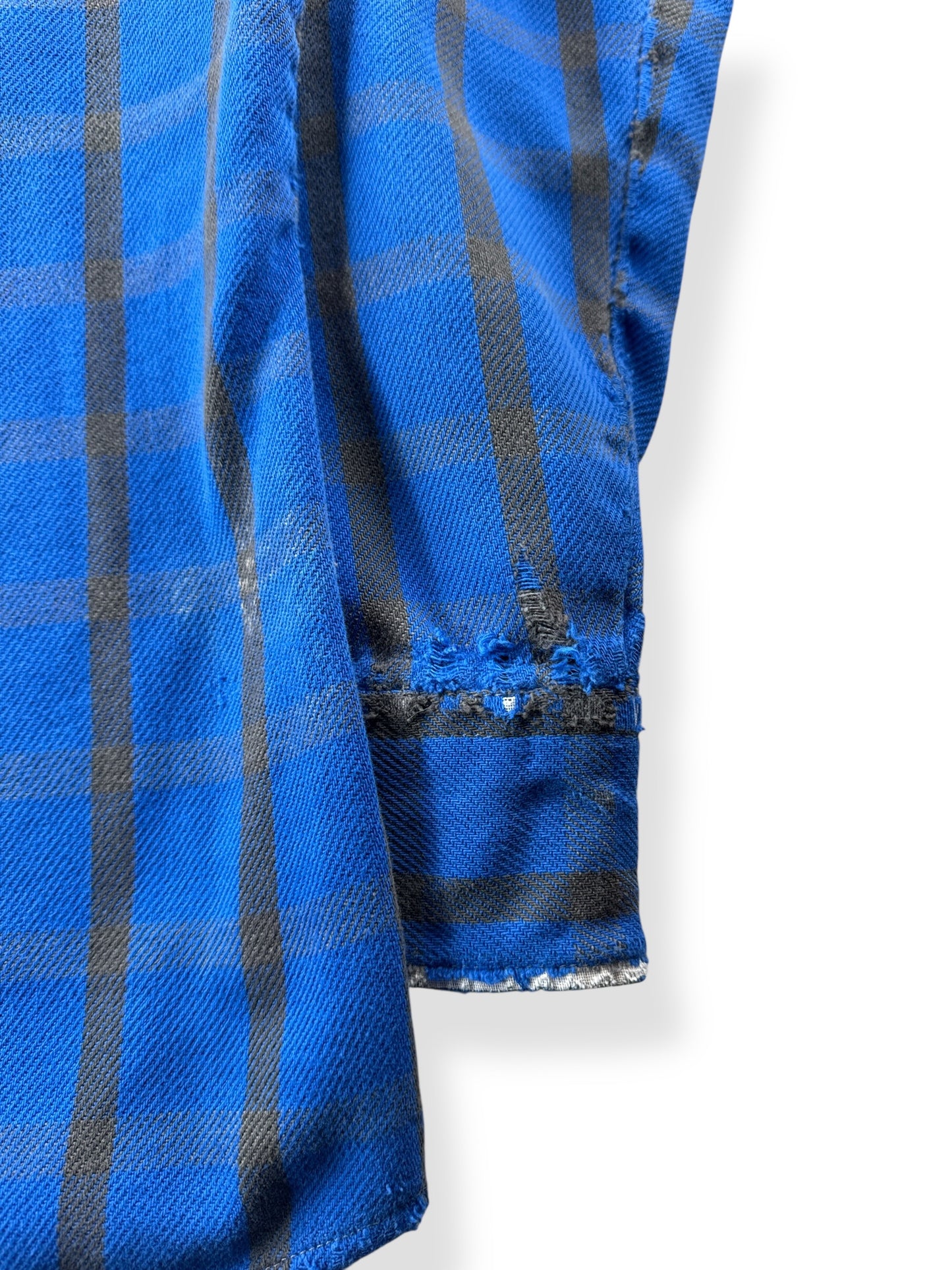Wear on Back of Cuff on Vintage Thrashed Cotton Flannel SZ S