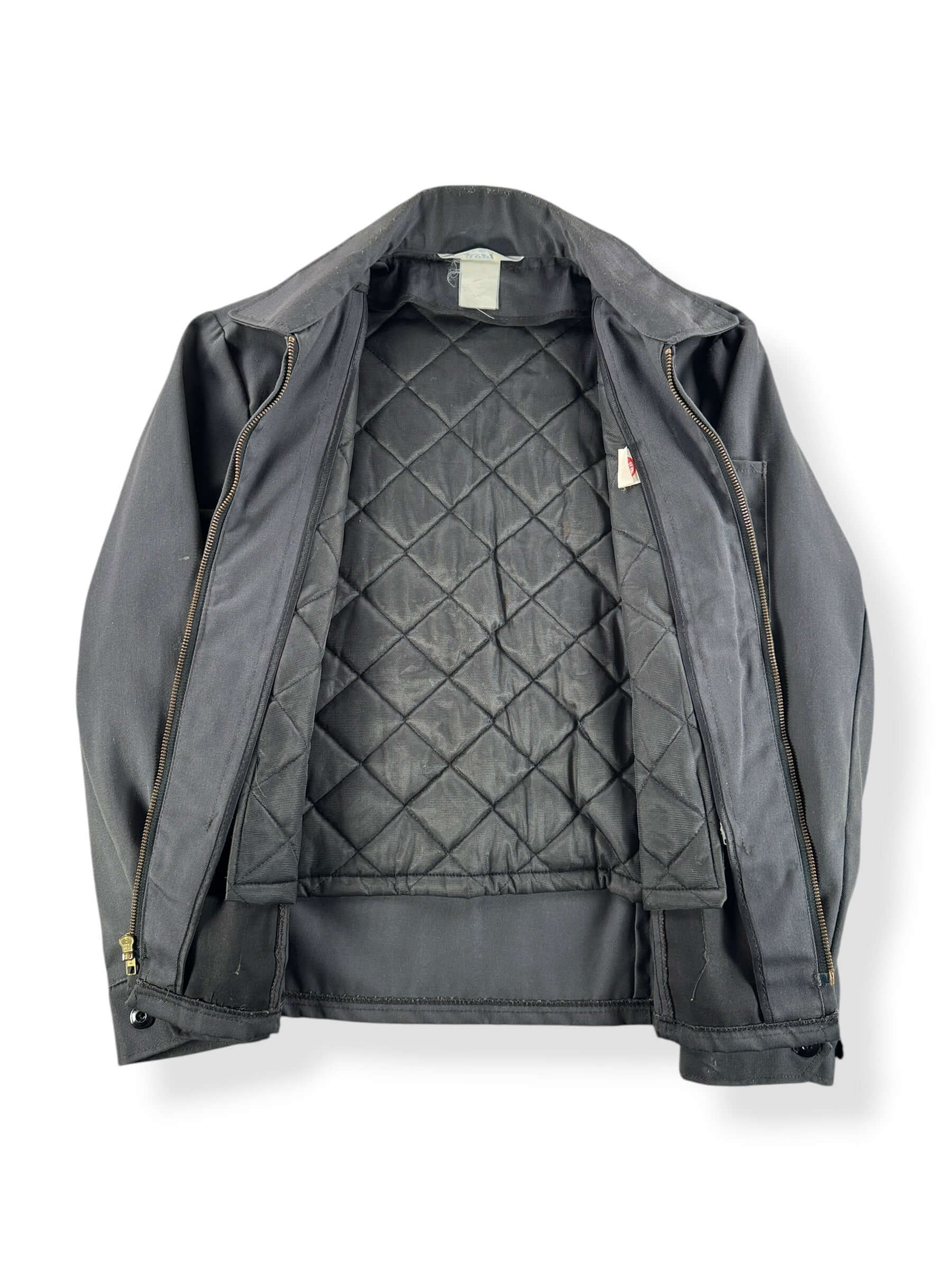 Inside of Vintage 90s Grey Checkered Flag Patch Gas Station Jacket SZ M