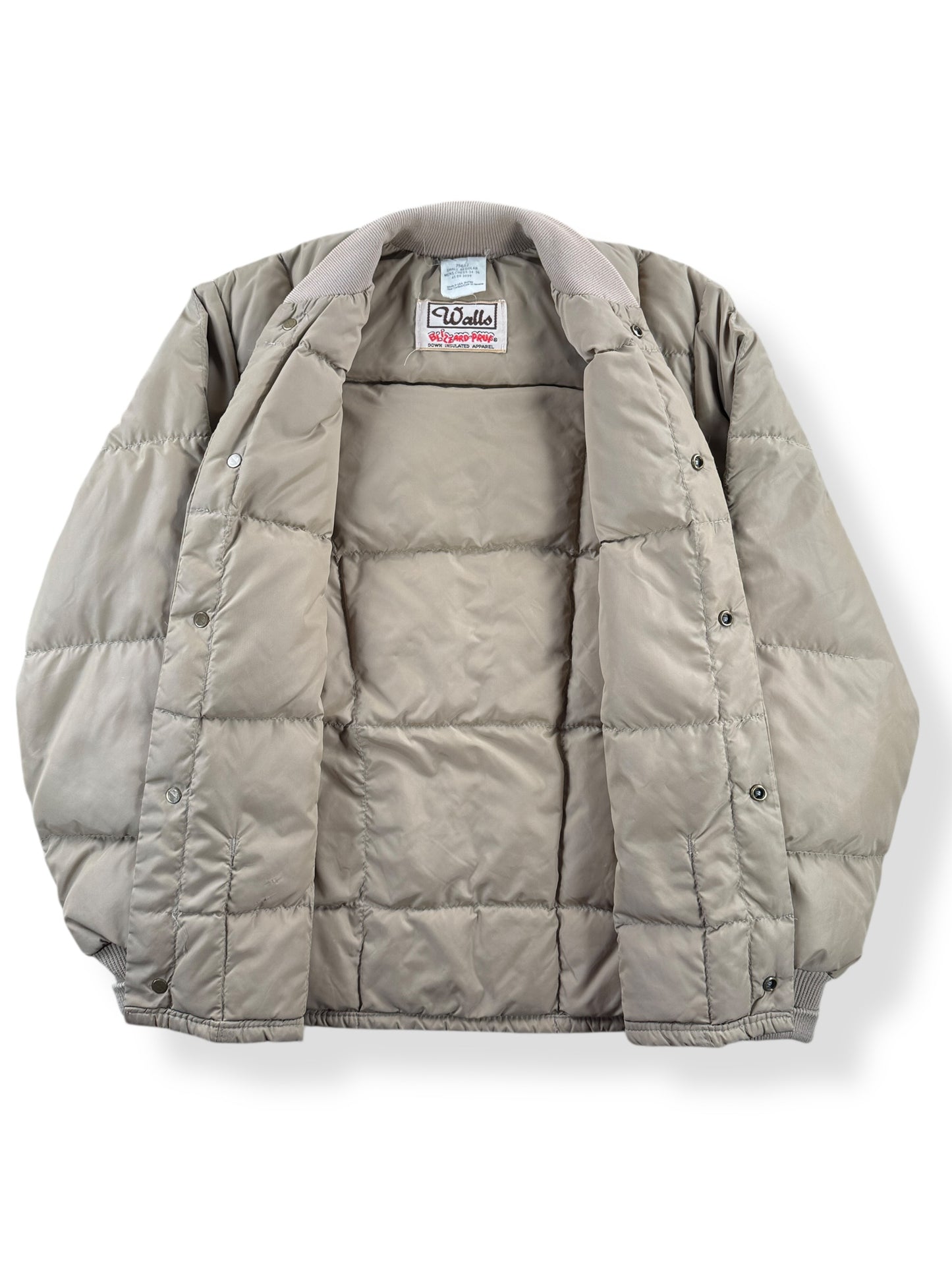 Inside of Vintage Beige Blizzard Pruf Down Jacket SZ S
