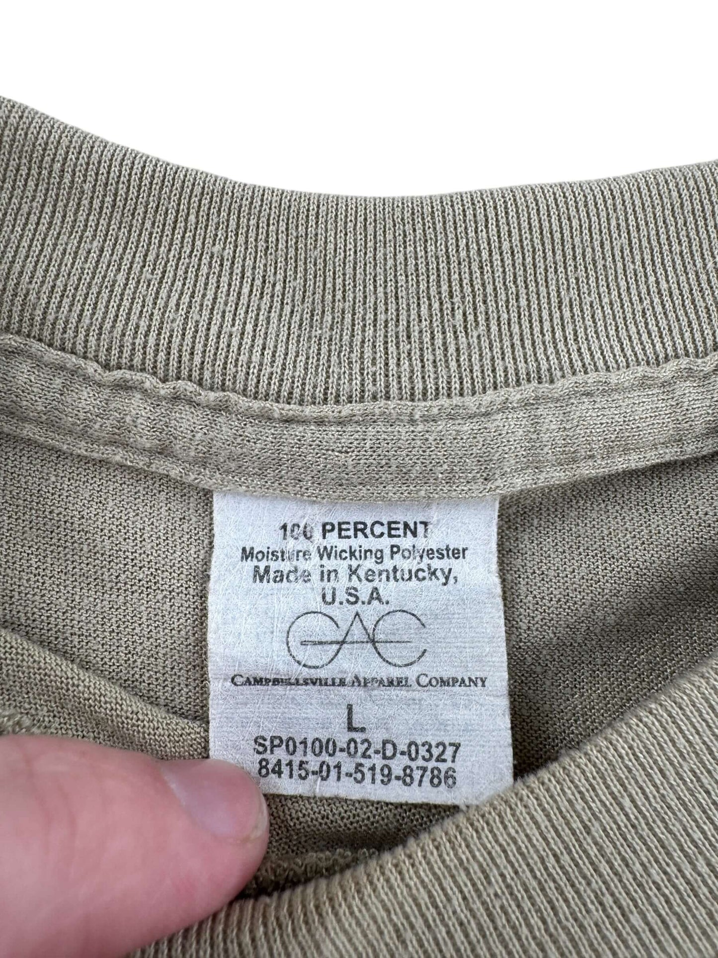 Tag on Vintage Stenciled Kennedy Military Tee SZ L