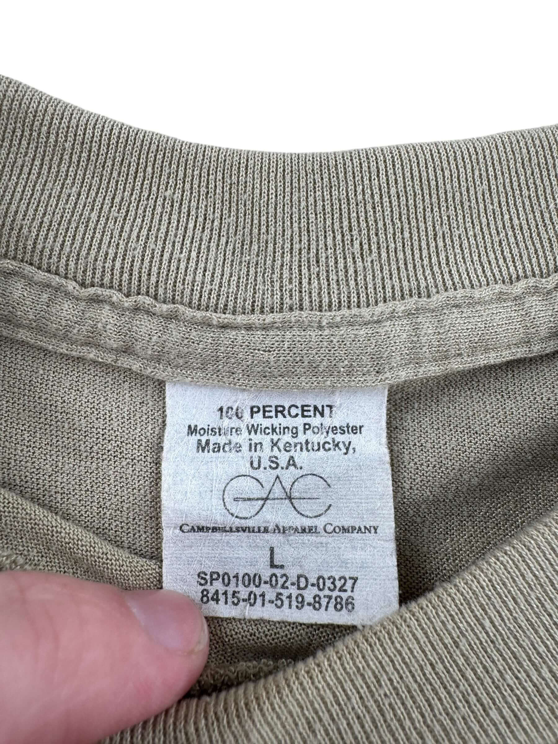 Tag on Vintage Stenciled Kennedy Military Tee SZ L