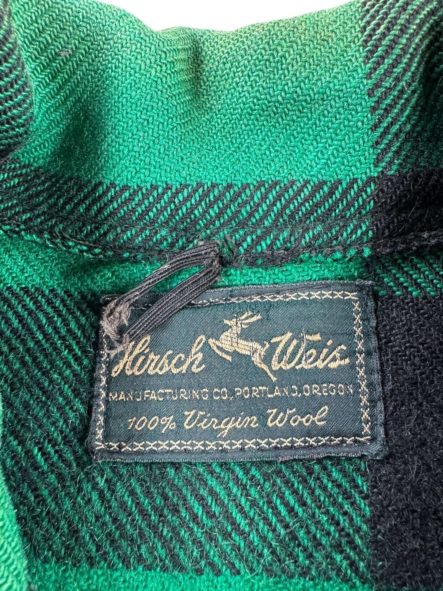 Label on Vintage Hirsch Weis Green Plaid Cape Coat SZ M