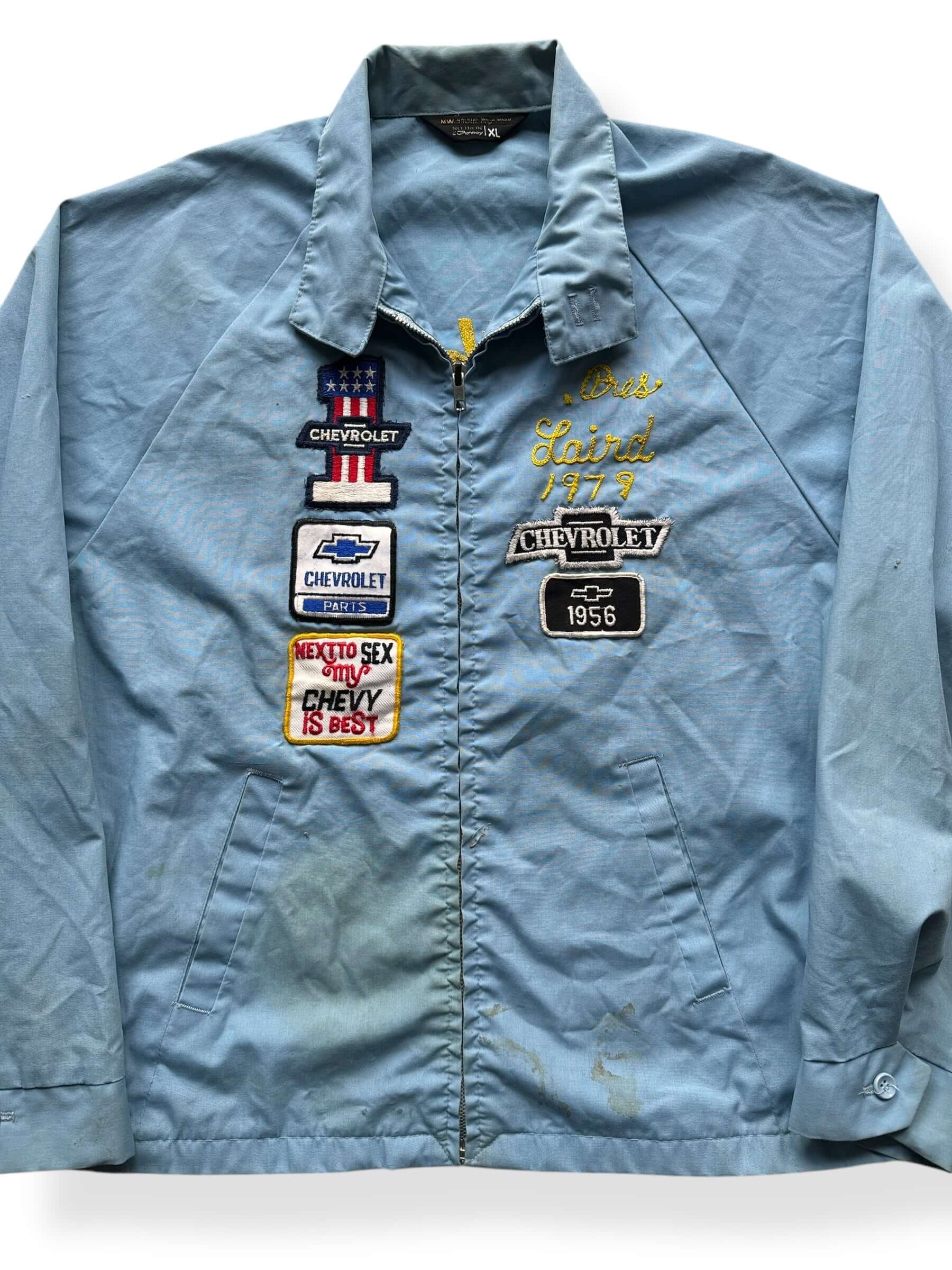 Front Graphic of Vintage Chevy Patched Jacket SZ XL