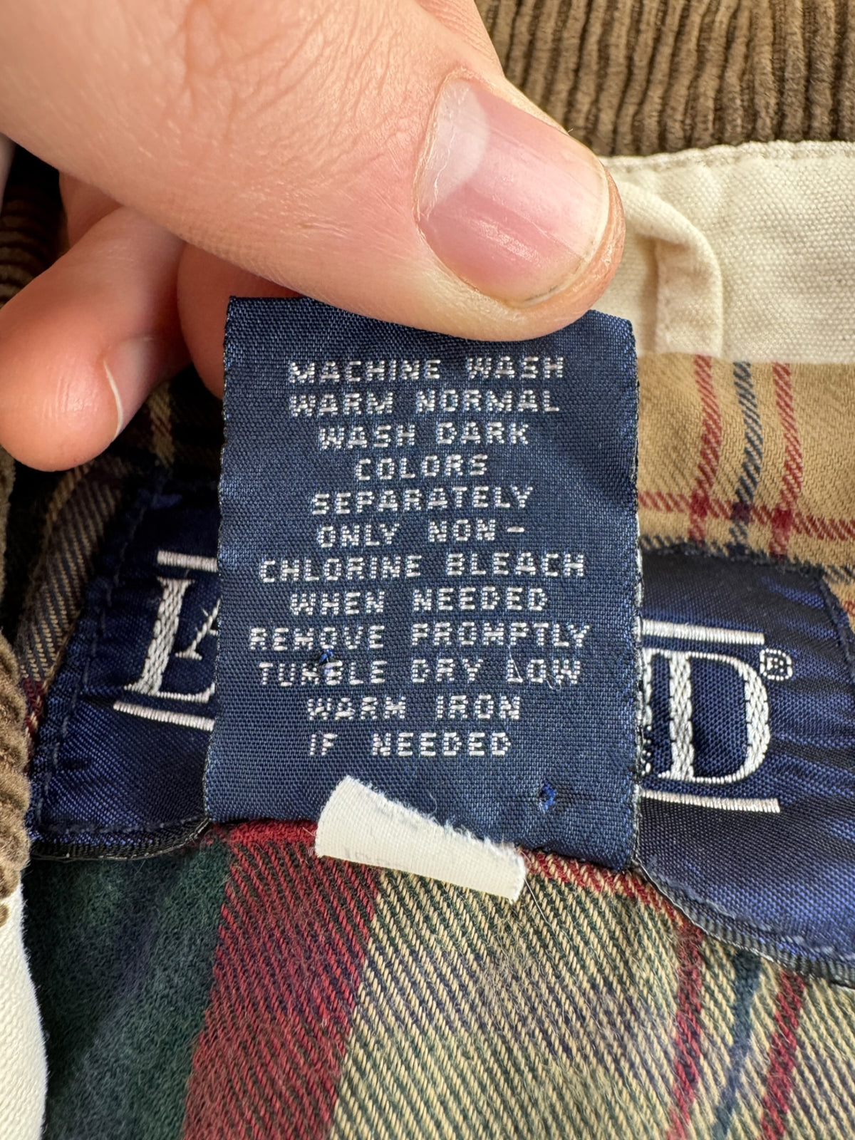Back of care tag on Vintage Land's End Barn Coat SZ M