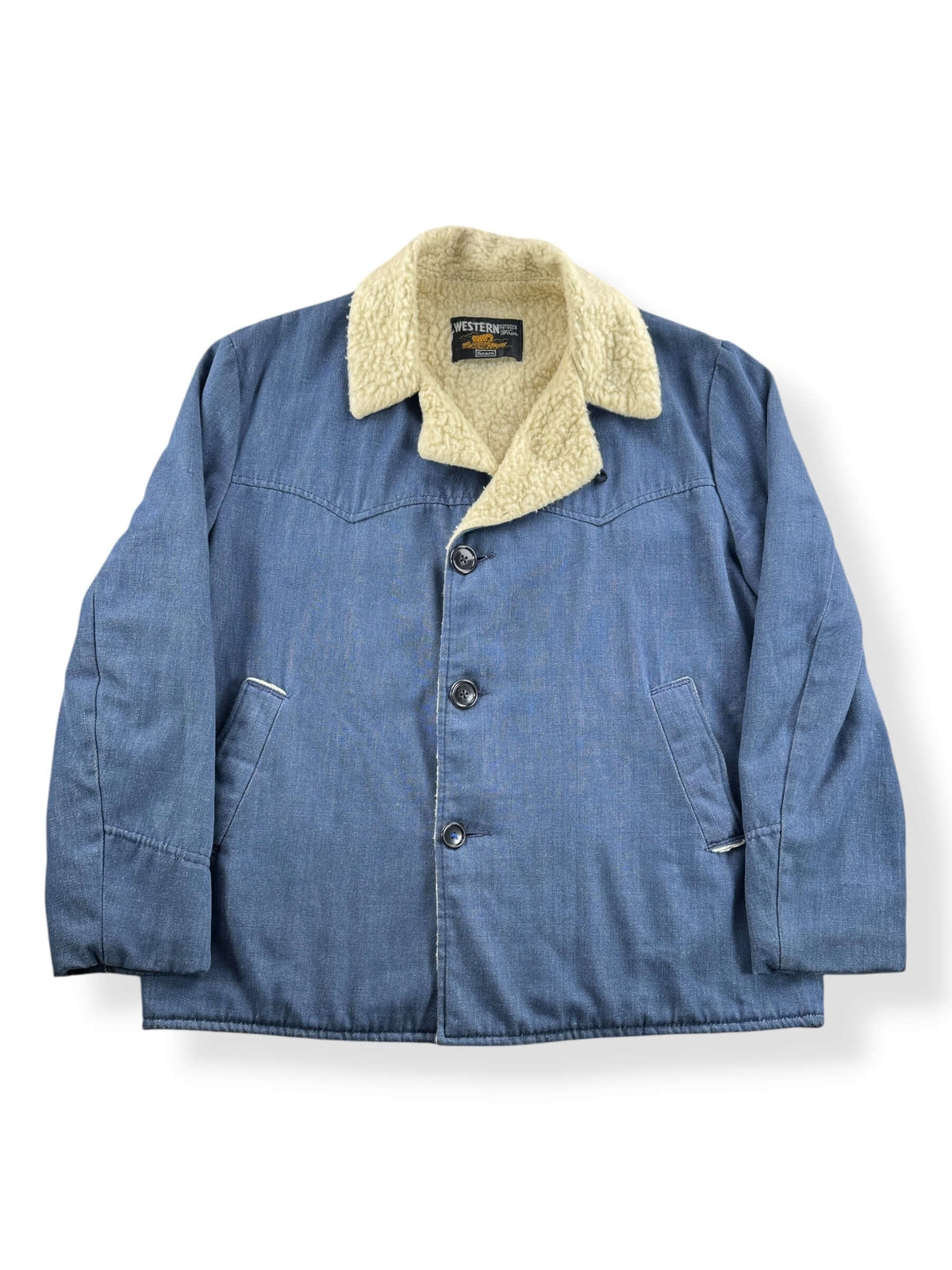 Front of Vintage Sears Sherpa Denim Western Jacket SZ L