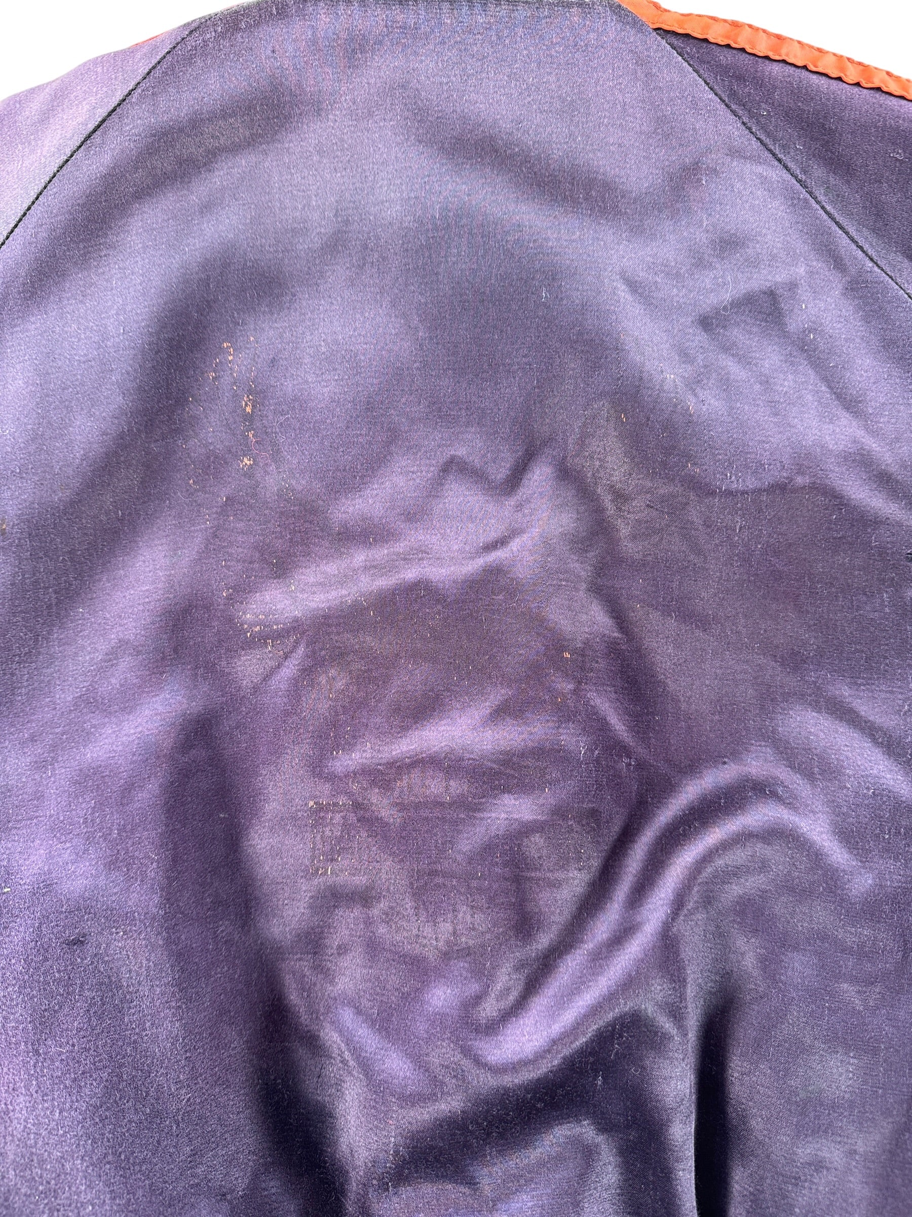 Faded harley logo on the back of Vintage Harley Davidson Satin Bomber Jacket SZ M - AS IS