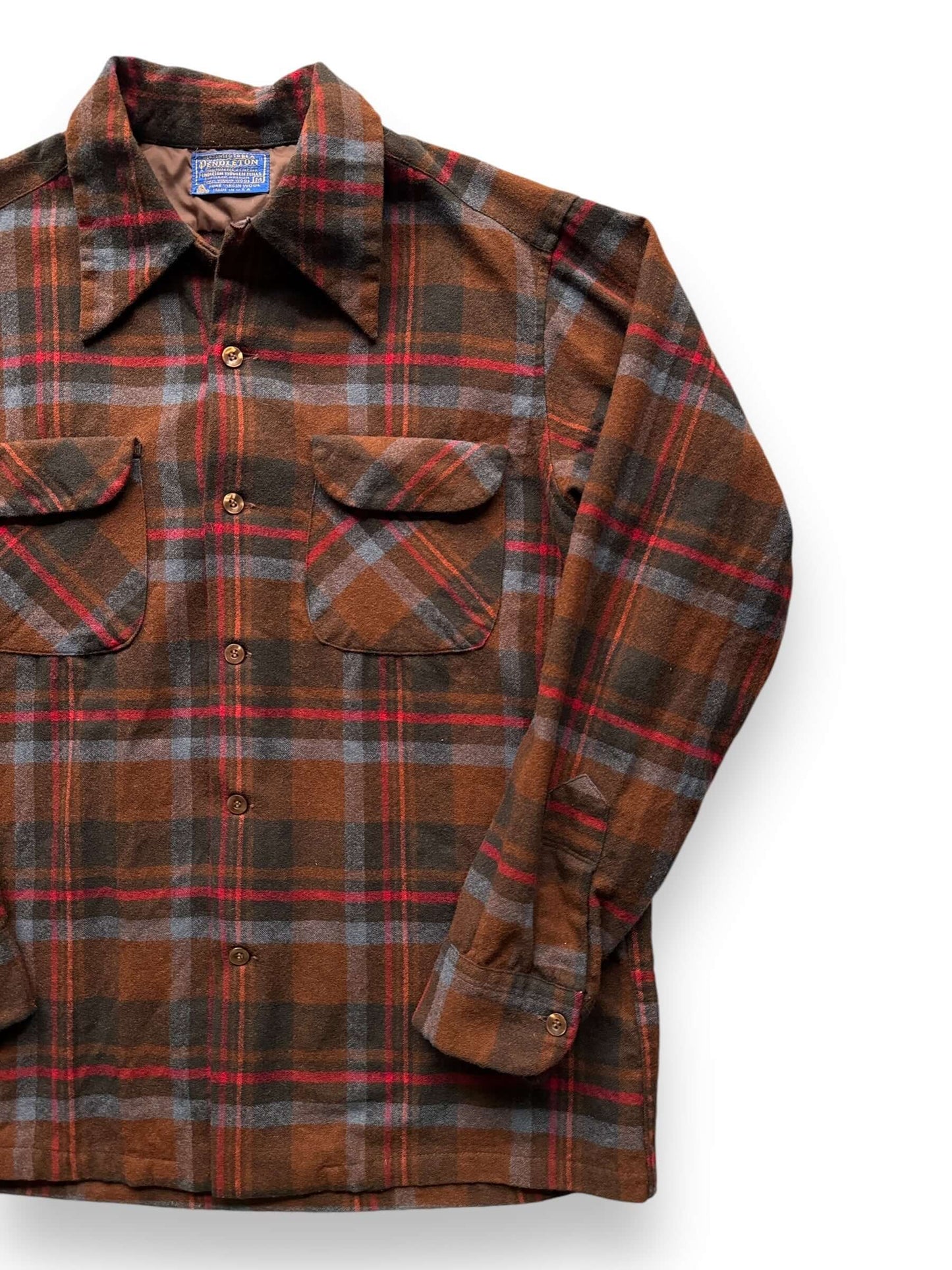 front left of Vintage Pendleton Brown Plaid Board Shirt SZ M