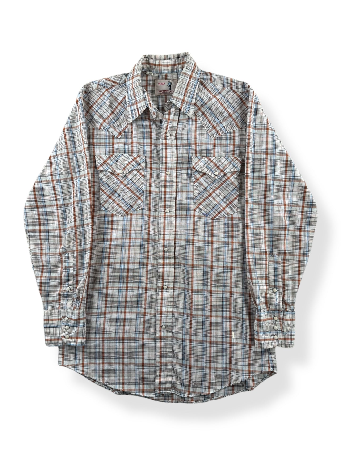 Front of Vintage Levi's Saddleman Label Pearl Snap Shirt SZ M Tall