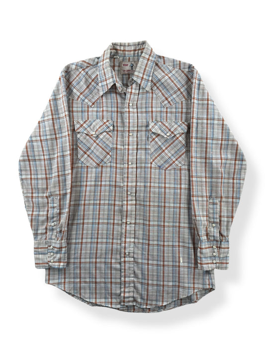 Front of Vintage Levi's Saddleman Label Pearl Snap Shirt SZ M Tall