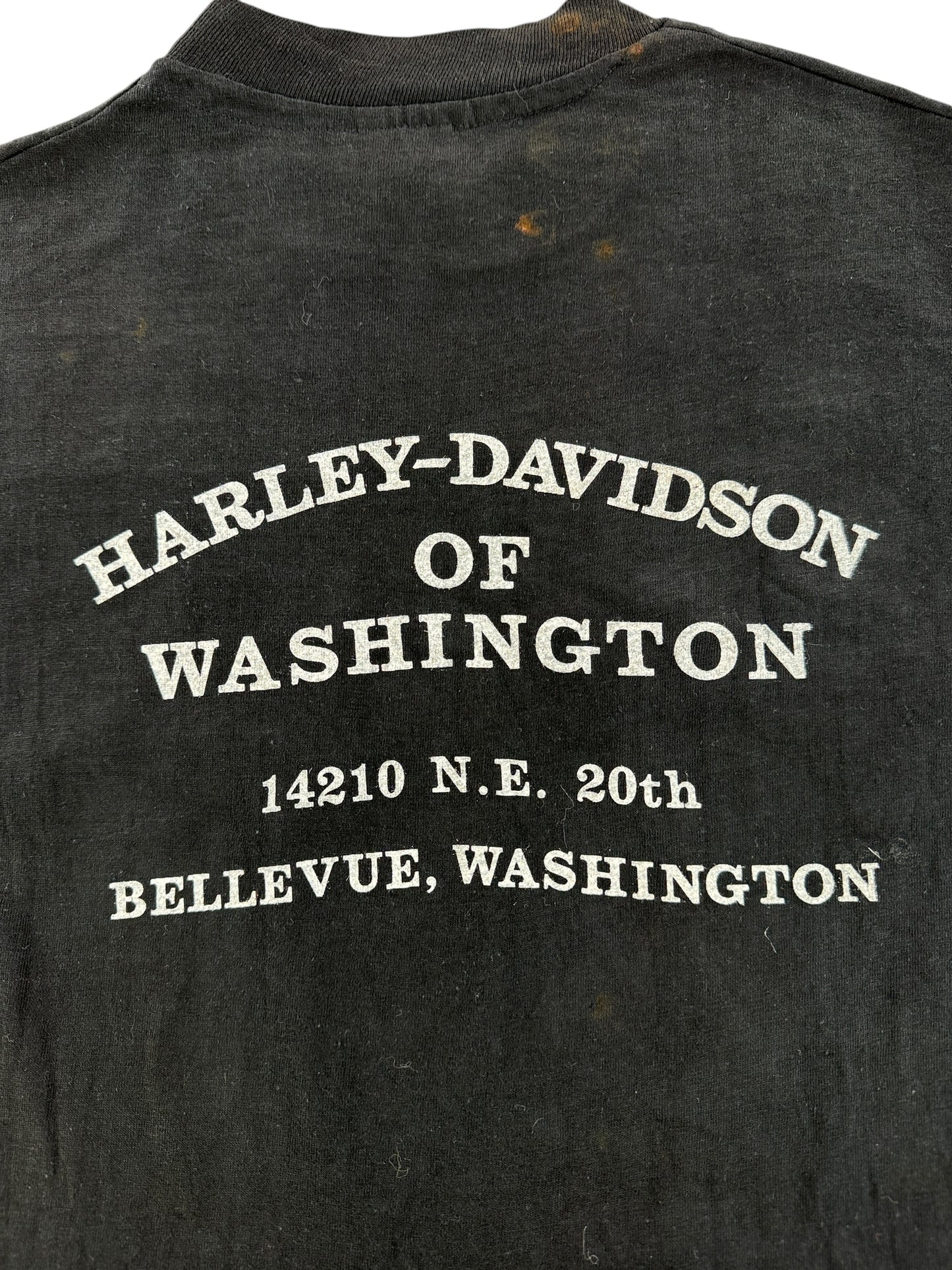Back Graphic of Vintage Bellevue Harley Davidson Logo Tee SZ M (Fits S)