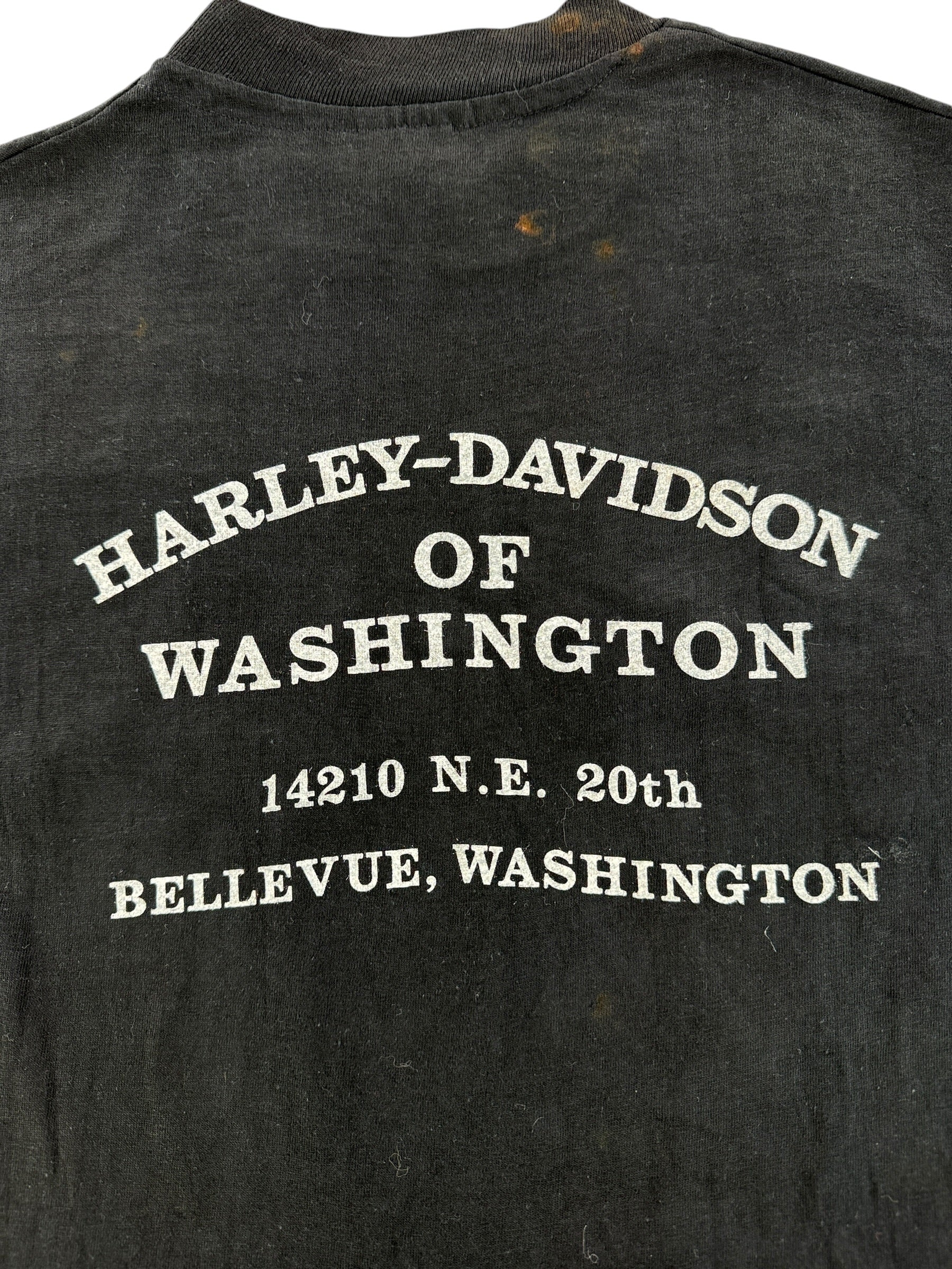 Back Graphic of Vintage Bellevue Harley Davidson Logo Tee SZ M (Fits S)