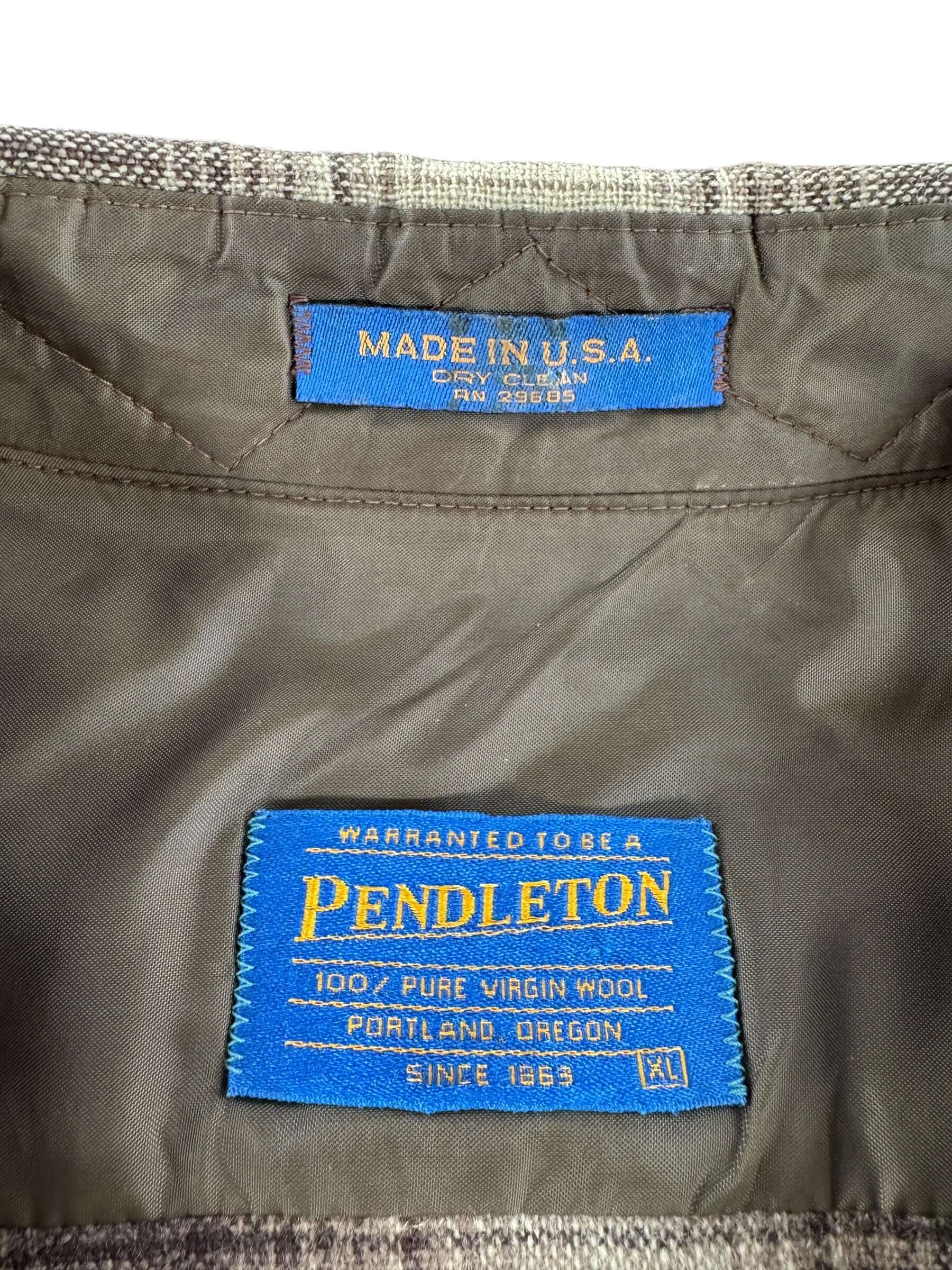 Label on Vintage Pendleton Brown & Beige Flannel SZ XL - AS IS