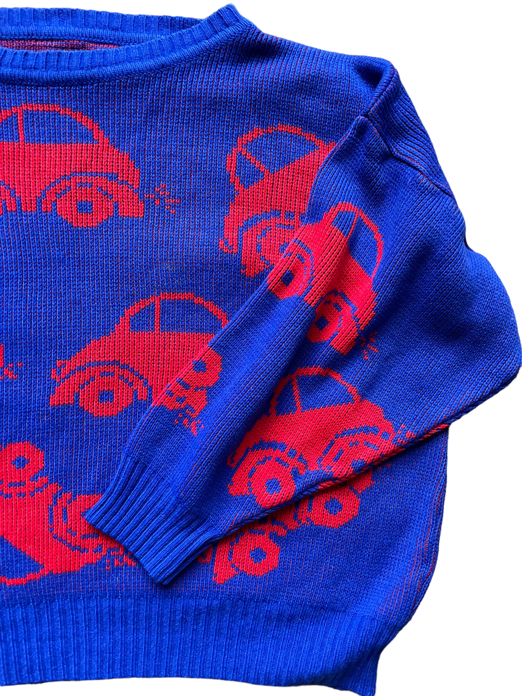 Front left side view of Vintage 1970s Volks Wagen Bug Sweater SZ XL | Barn Owl Sweaters | Seattle Vintage