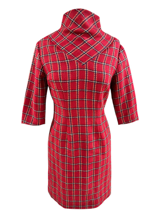 Front view of 1960s Plaid Wool Blend Dress S