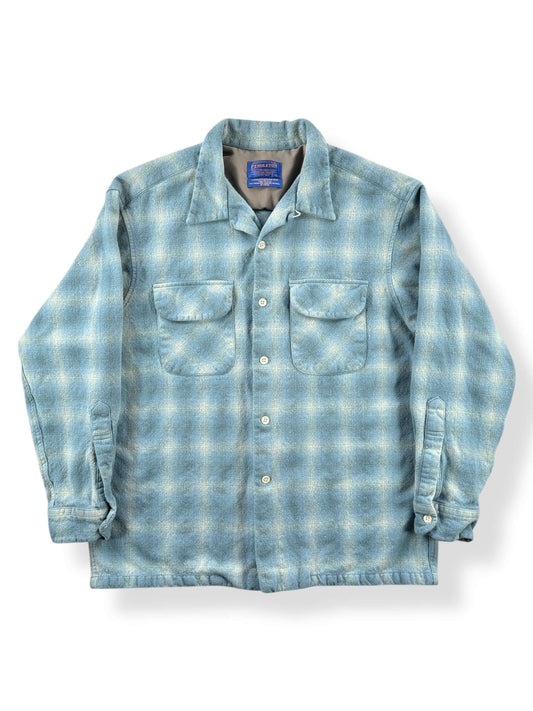 Front of Vintage Made In Mexico Pendleton Blue Plaid Board Shirt SZ L