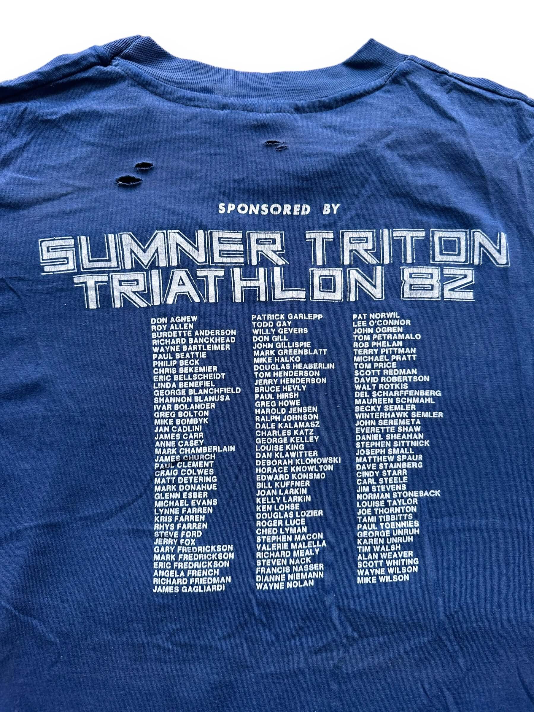 back close up of Vintage 1982 Sumner Triathlon Tee SZ M