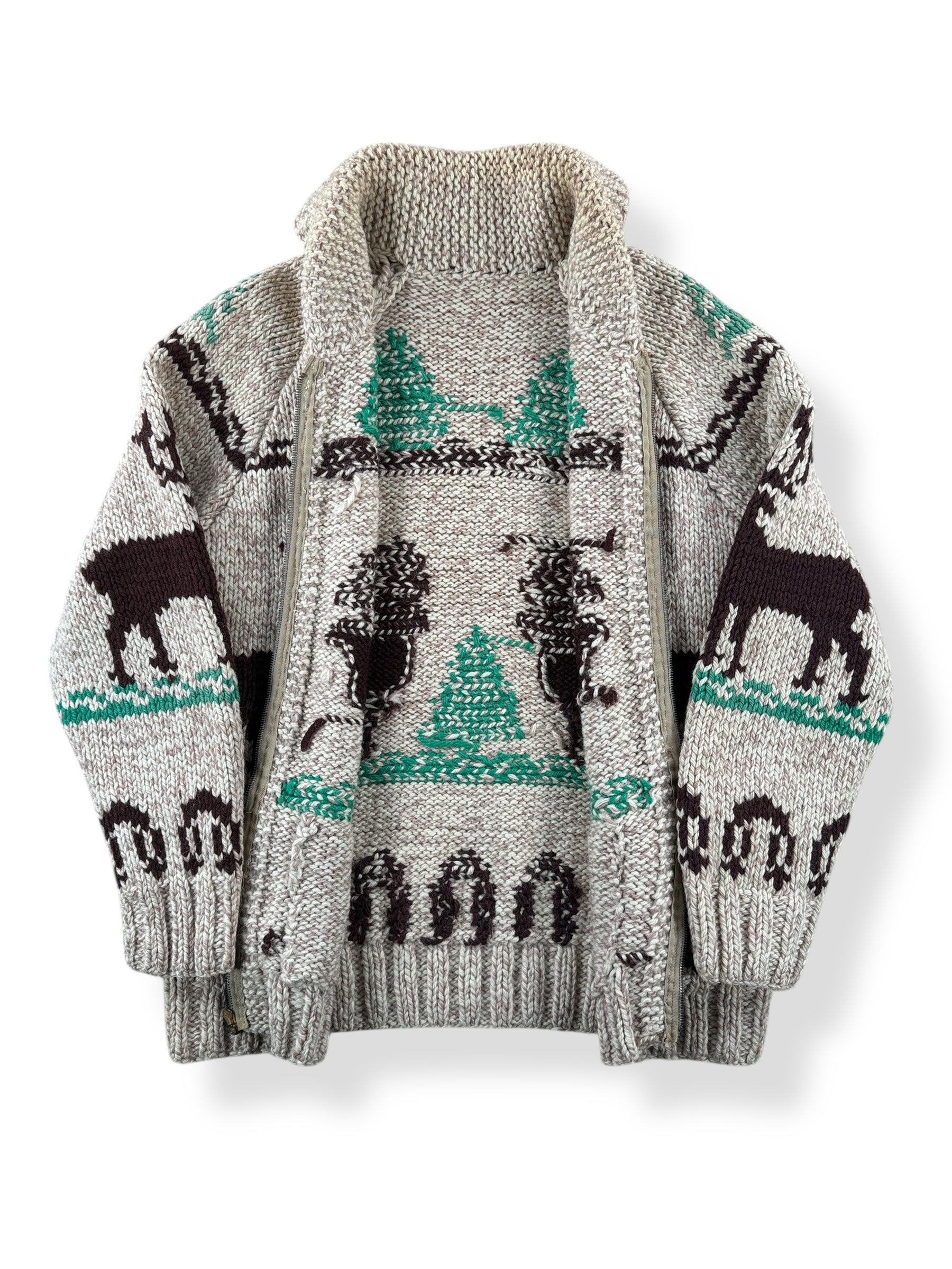 Inside of Vintage Mary Maxim Deer Cowichan Sweater SZ S