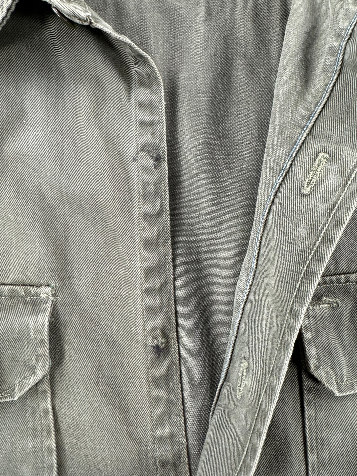 Missing Buttons on Vintage Washington "Dee-Cee" Vat Dyed Grey Twill Shirt SZ XL AS IS