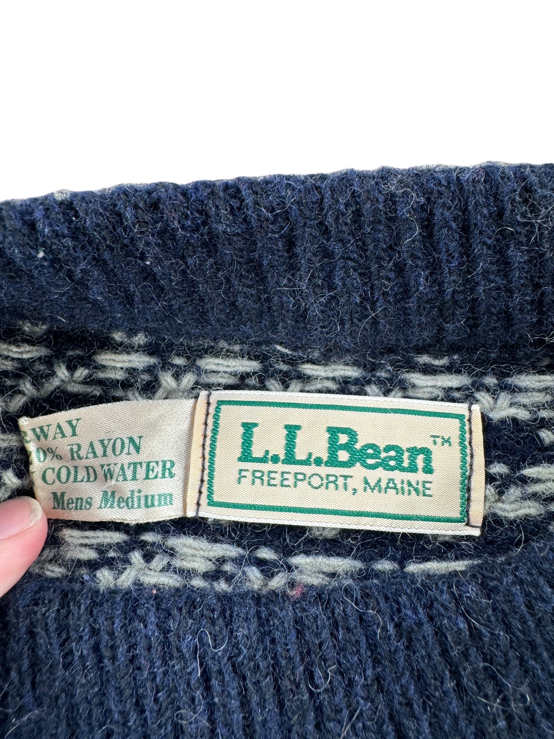 Vintage Men's L.L. Bean Norwegian Birdseye Sweater Blue & White SZ