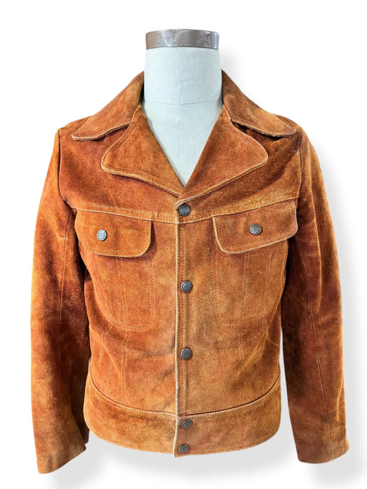 Front view of 1970s Leo Suede Trucker Style Jacket M