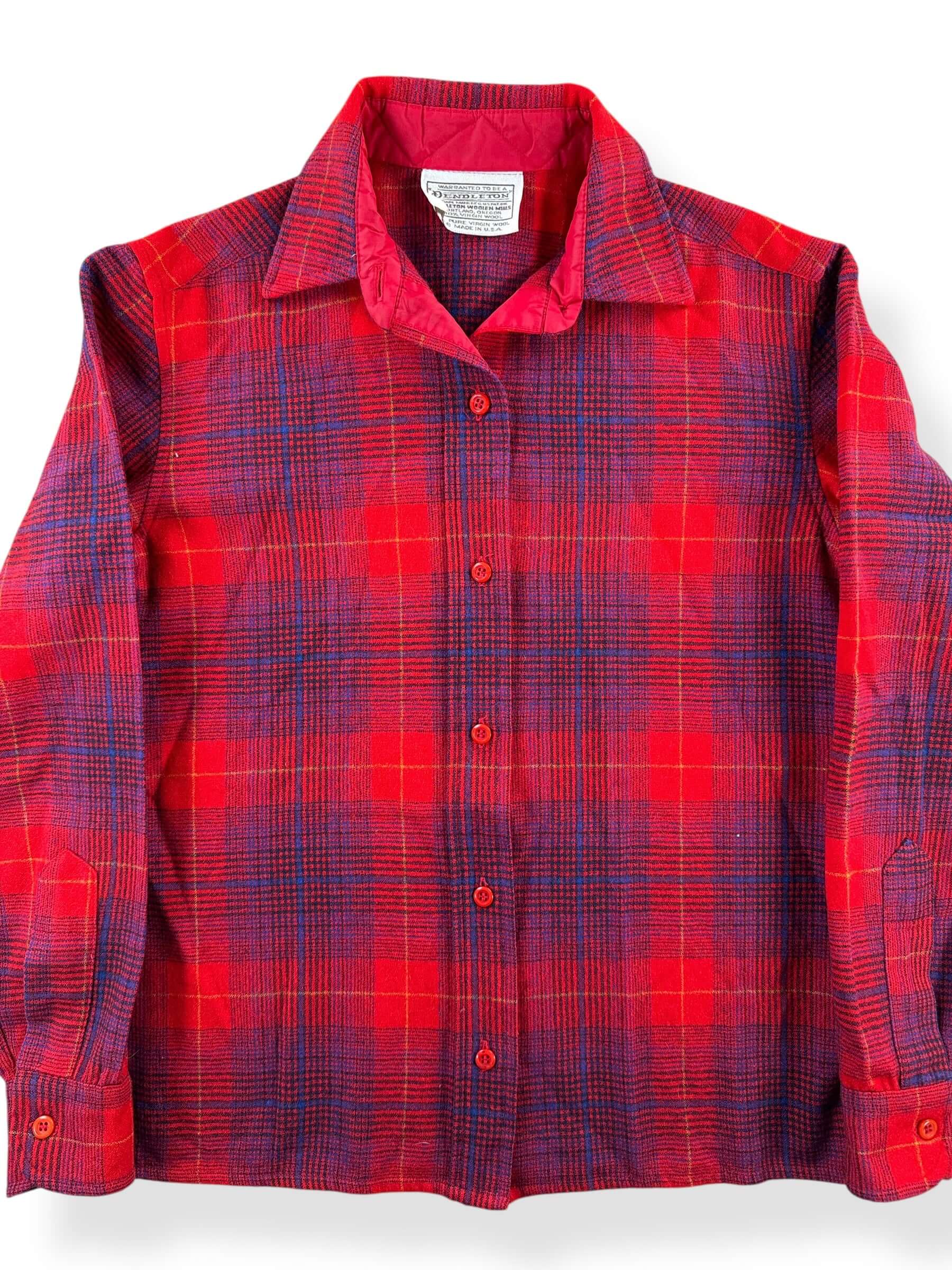 Front Close Up of Vintage Red Pendleton Flannel SZ S